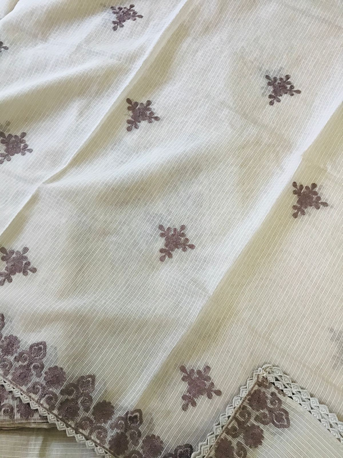 Soft Kota Silk Embroidered Suit - Beige