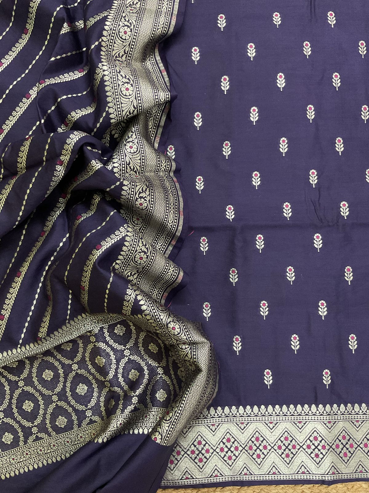 Pure Chanderi Silk Banarasi Weaved Suit - Purple