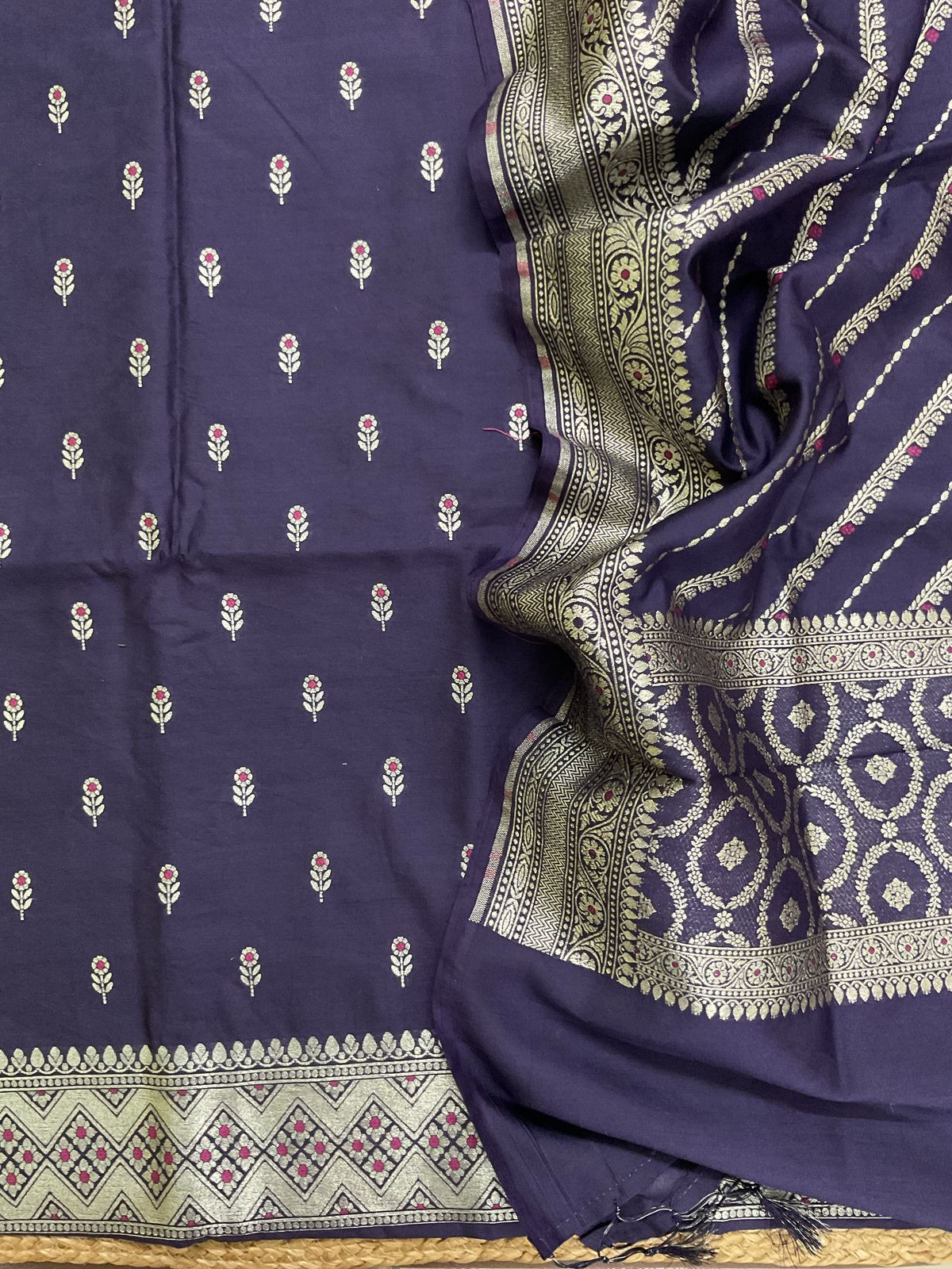 Pure Chanderi Silk Banarasi Weaved Suit - Purple