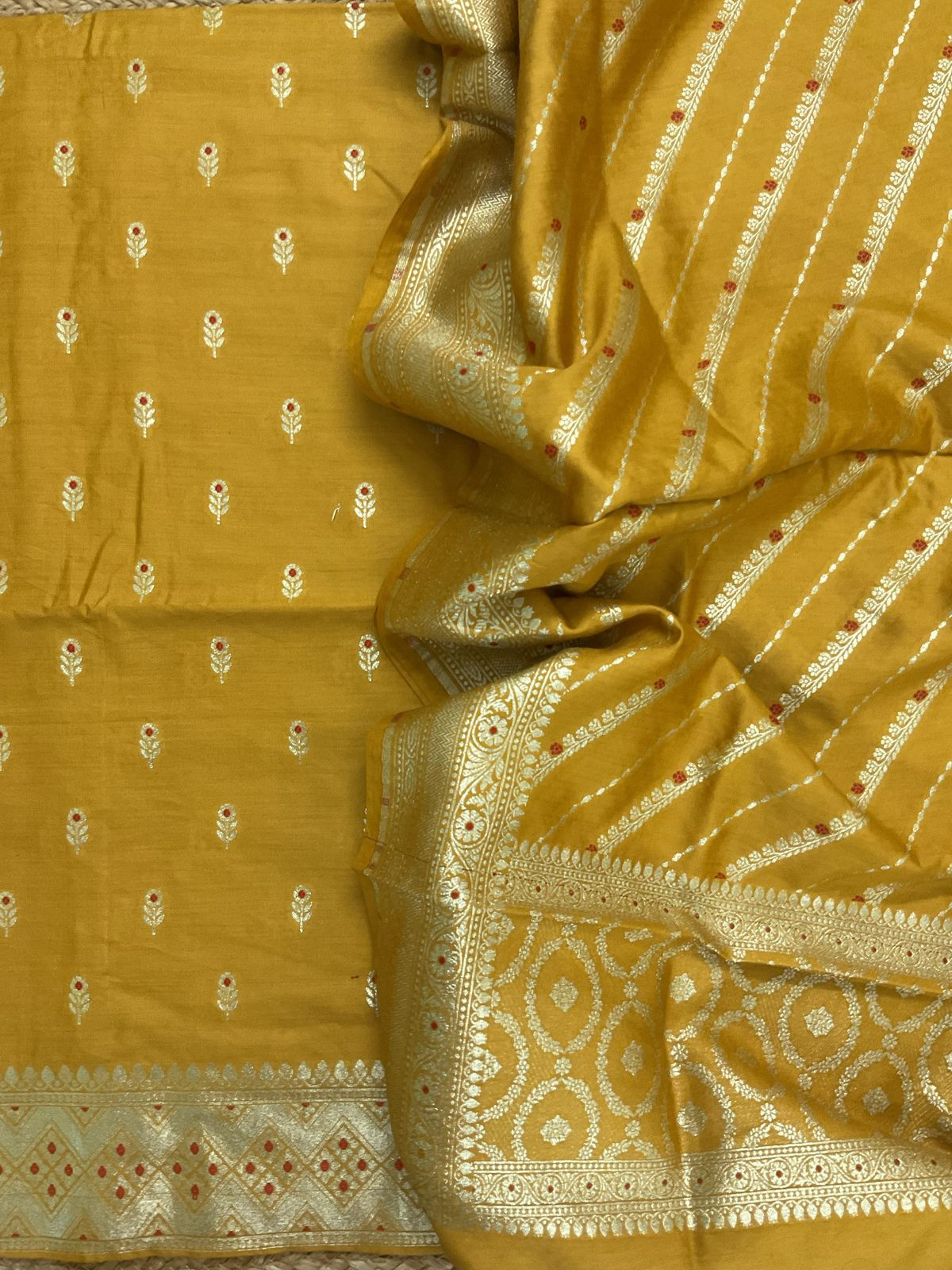 Pure Chanderi Silk Banarasi Weaved Suit - Yellow