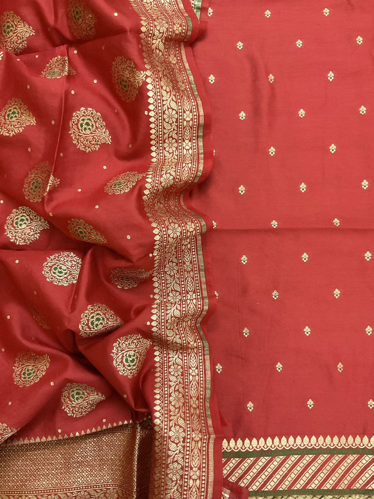 Pure Chanderi Silk Banarasi Weaved Suit - Red
