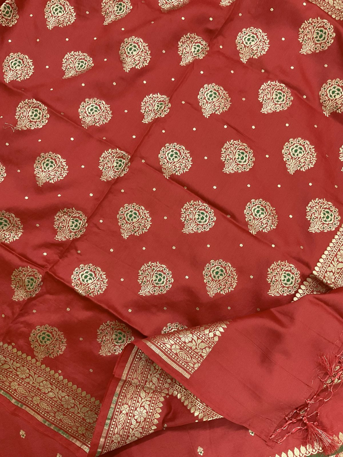 Pure Chanderi Silk Banarasi Weaved Suit - Red