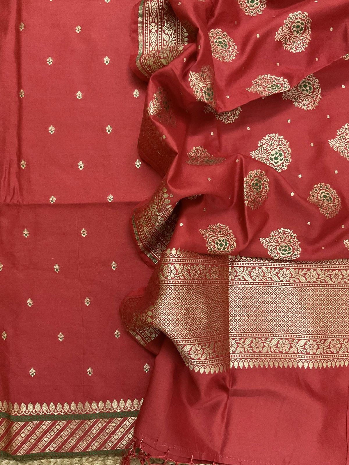 Pure Chanderi Silk Banarasi Weaved Suit - Red