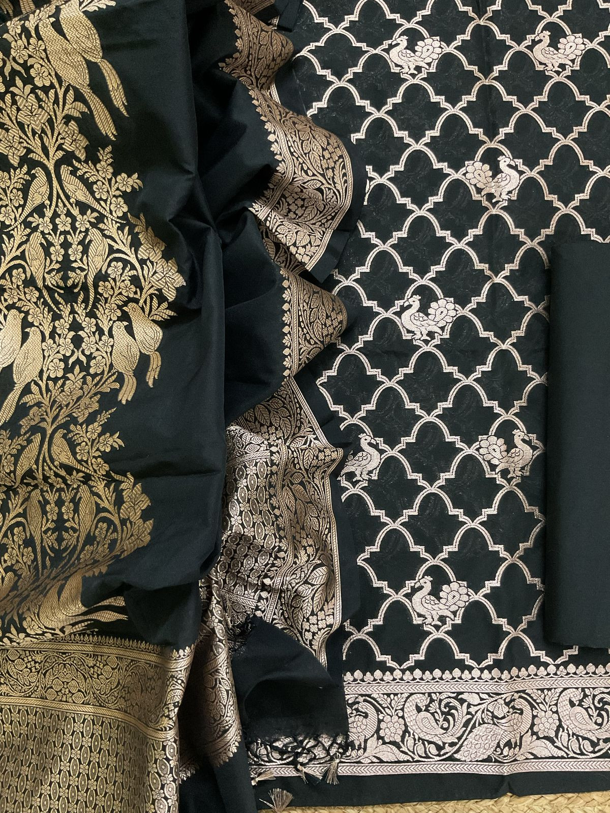 Pure Chanderi Banarasi Weaved Suit - Black