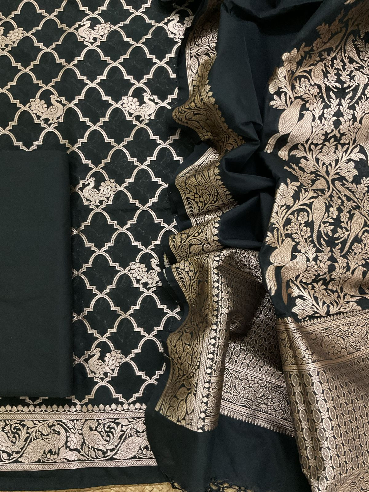 Pure Chanderi Banarasi Weaved Suit - Black