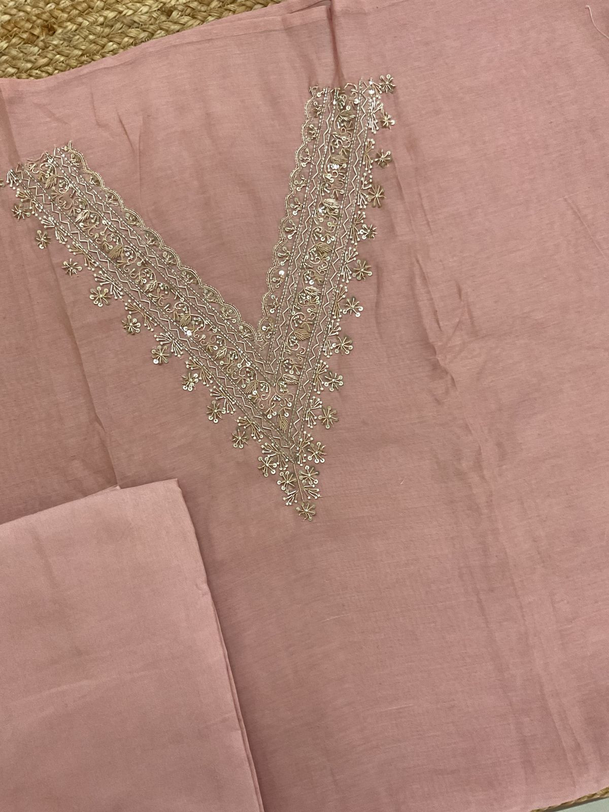 Soft Fine Chanderi Embroidered Jamdani Suit - Pinkish Peach