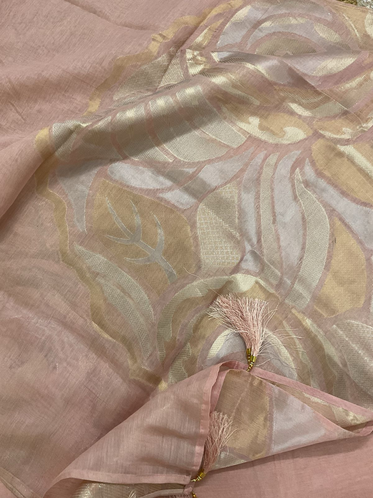 Soft Fine Chanderi Embroidered Jamdani Suit - Pinkish Peach