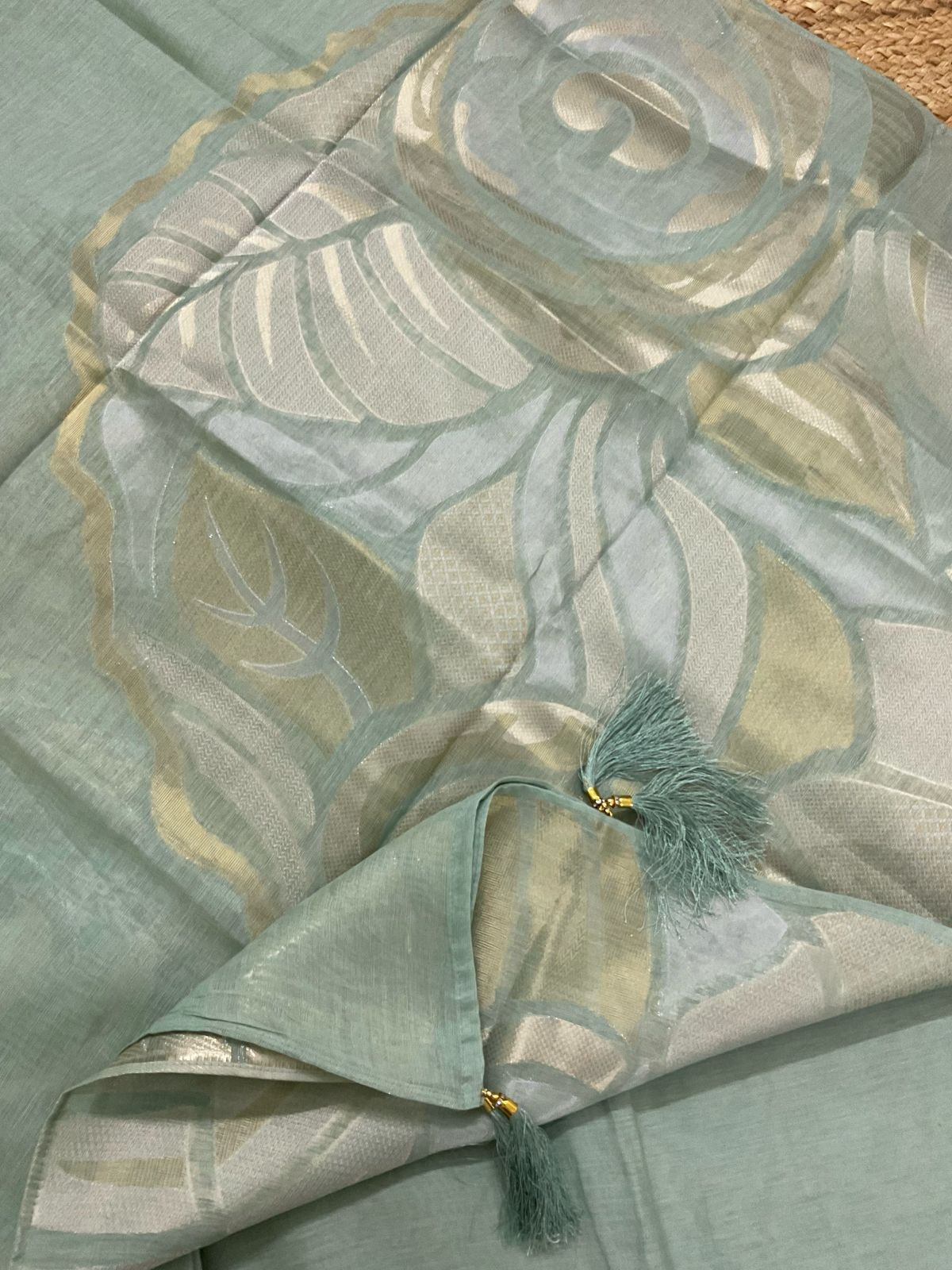 Soft Fine Chanderi Embroidered Jamdani Suit - Green