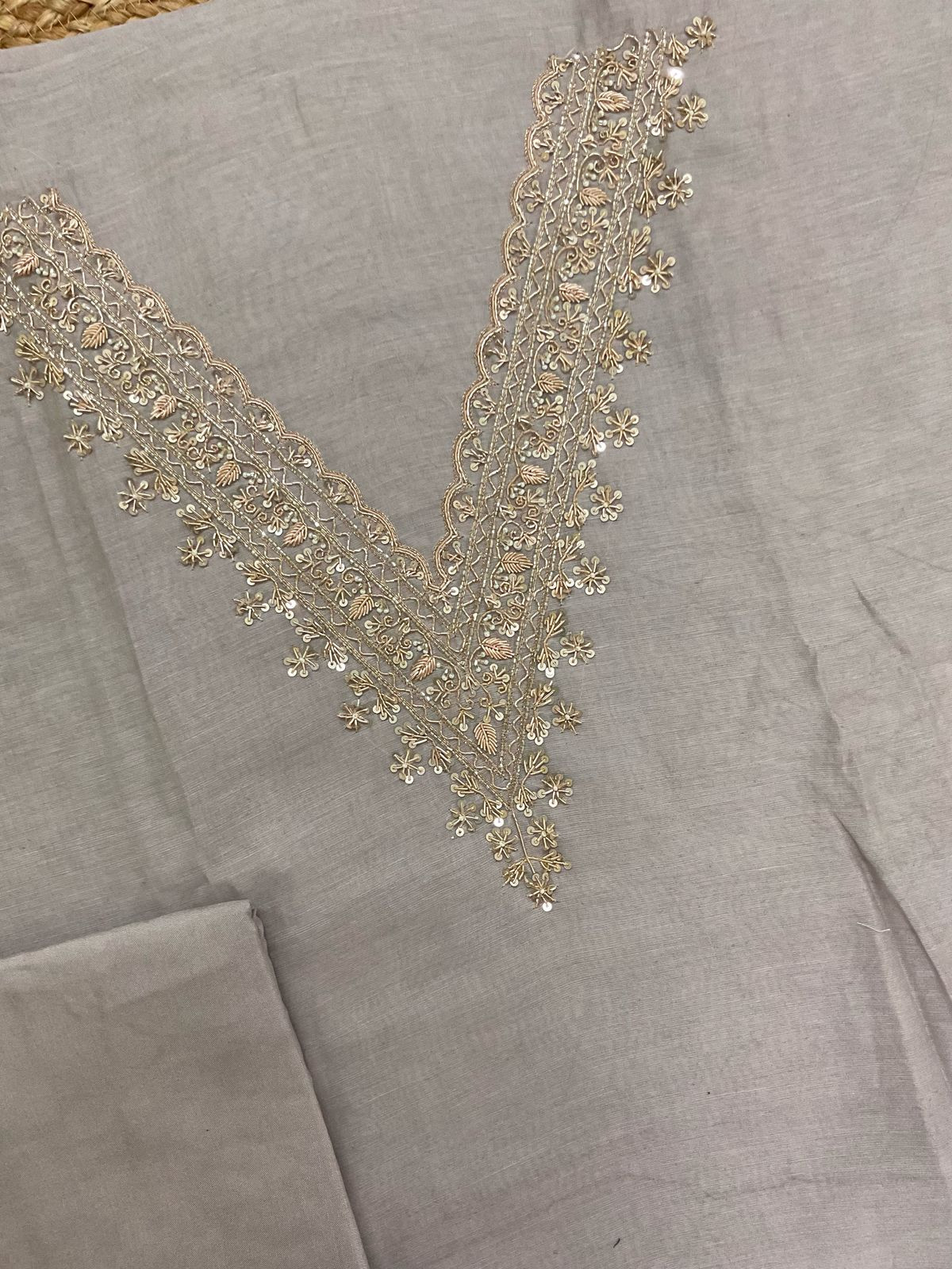 Soft Fine Chanderi Embroidered Jamdani Suit - Lilac Grey