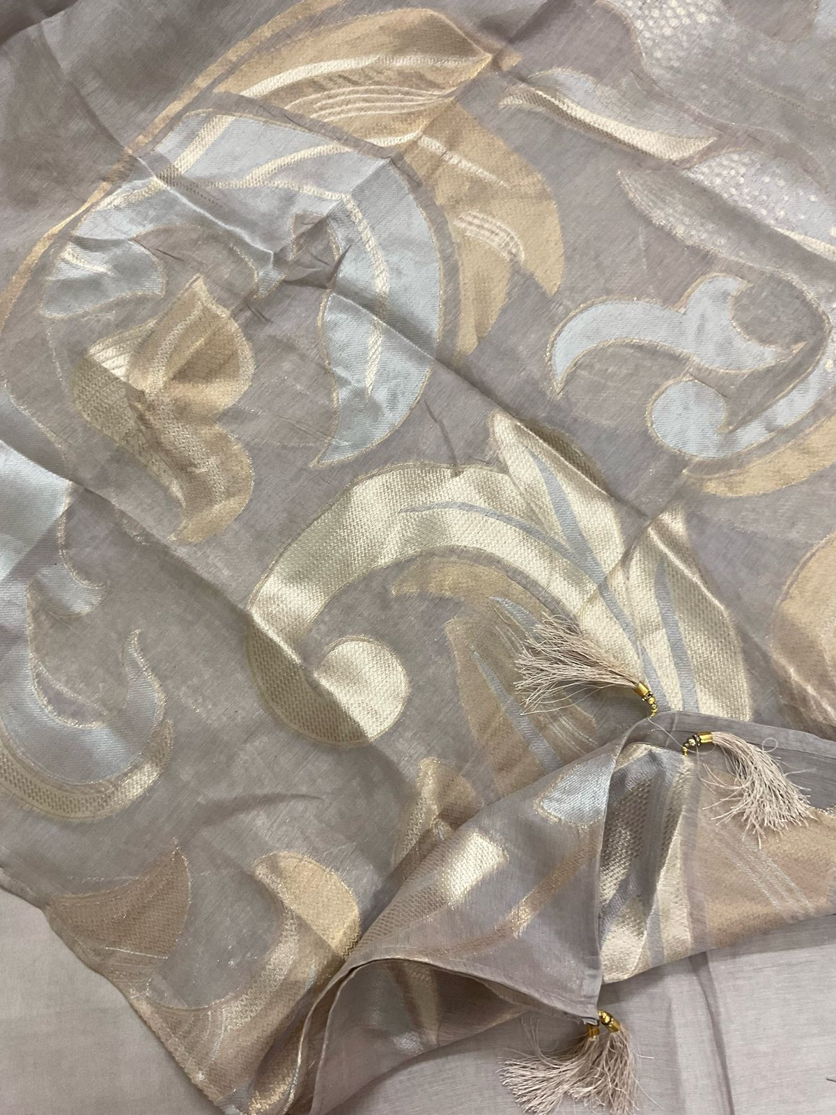 Soft Fine Chanderi Embroidered Jamdani Suit - Lilac Grey