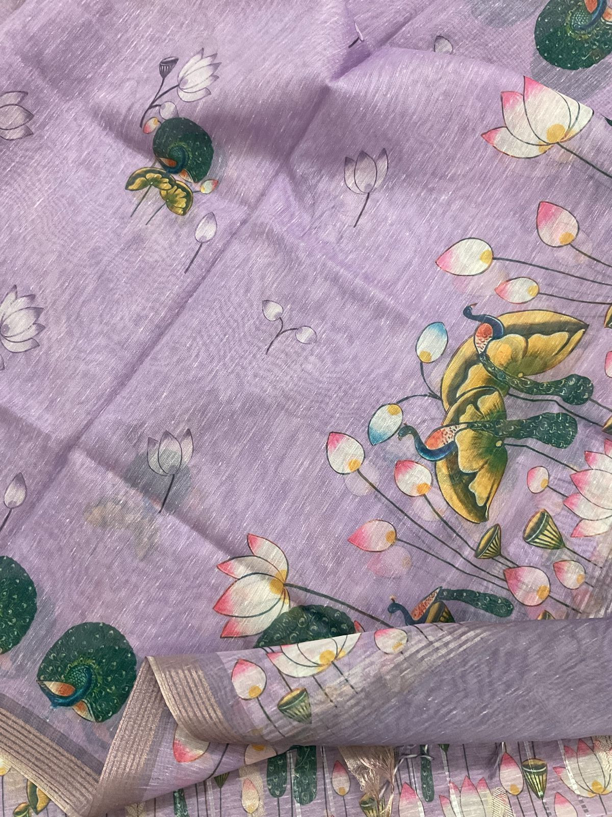 Soft Slub Chanderi Printed Jamdani Weaved Suit - Lavender