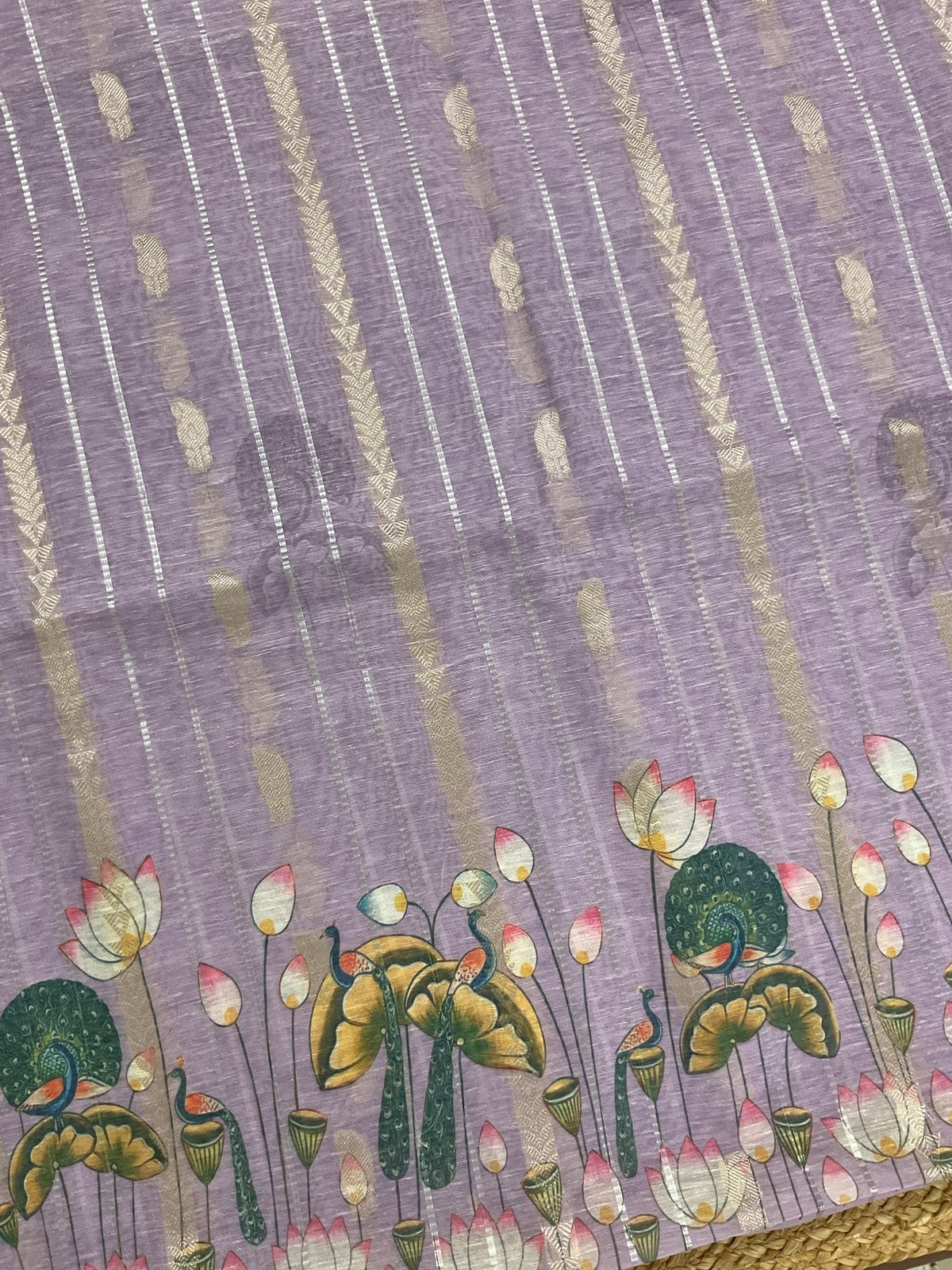 Soft Slub Chanderi Printed Jamdani Weaved Suit - Lavender