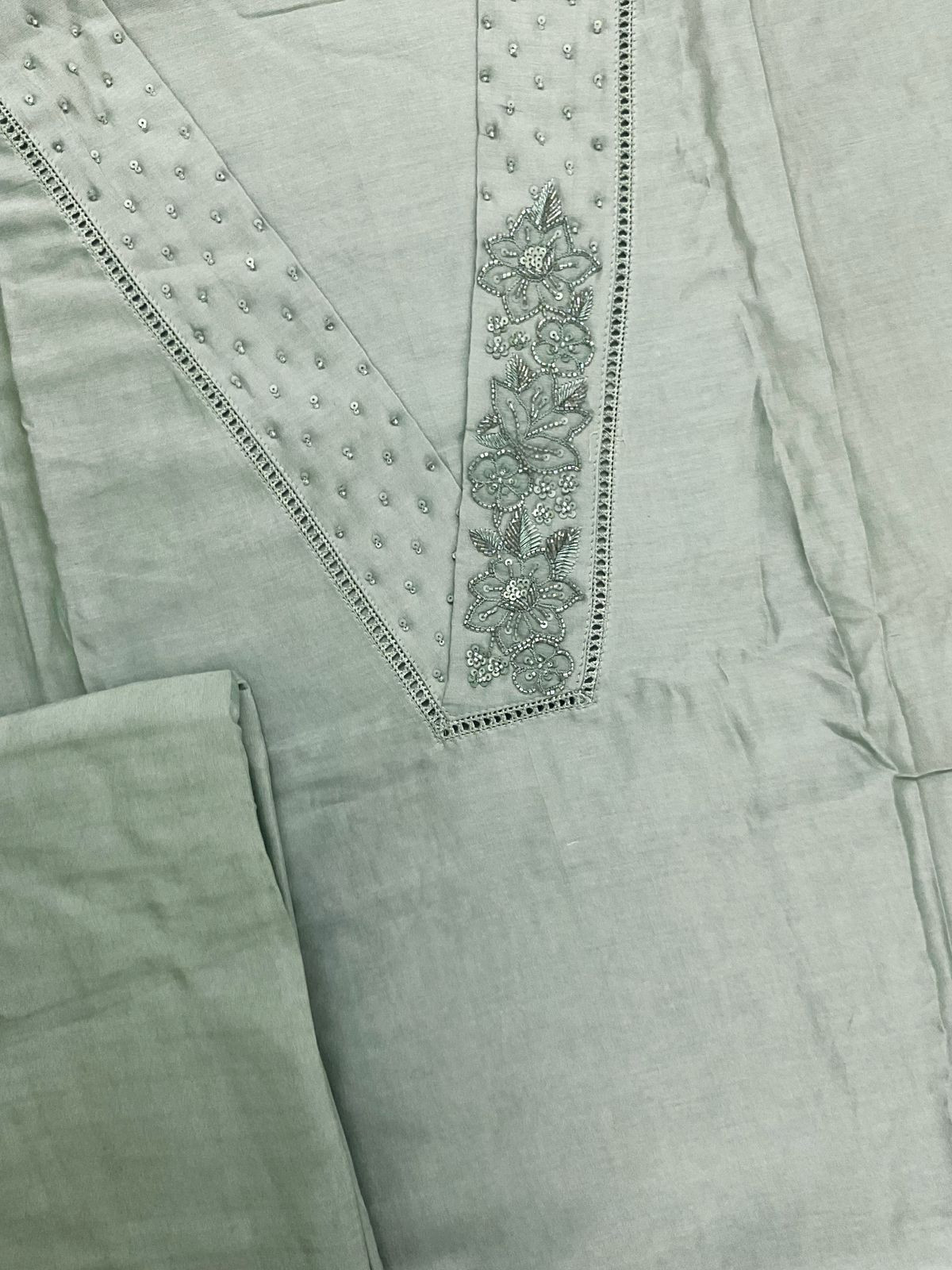 Pure Chanderi Embroidered Suit - Green