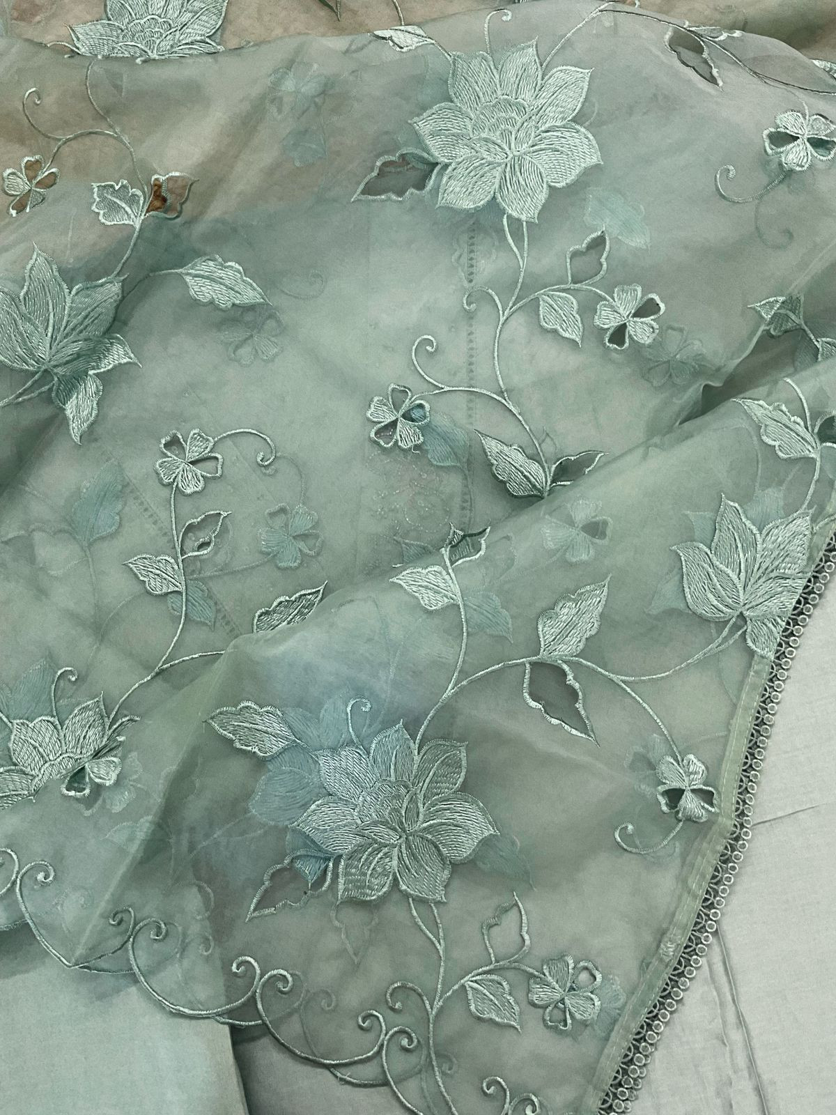 Pure Chanderi Embroidered Suit - Green