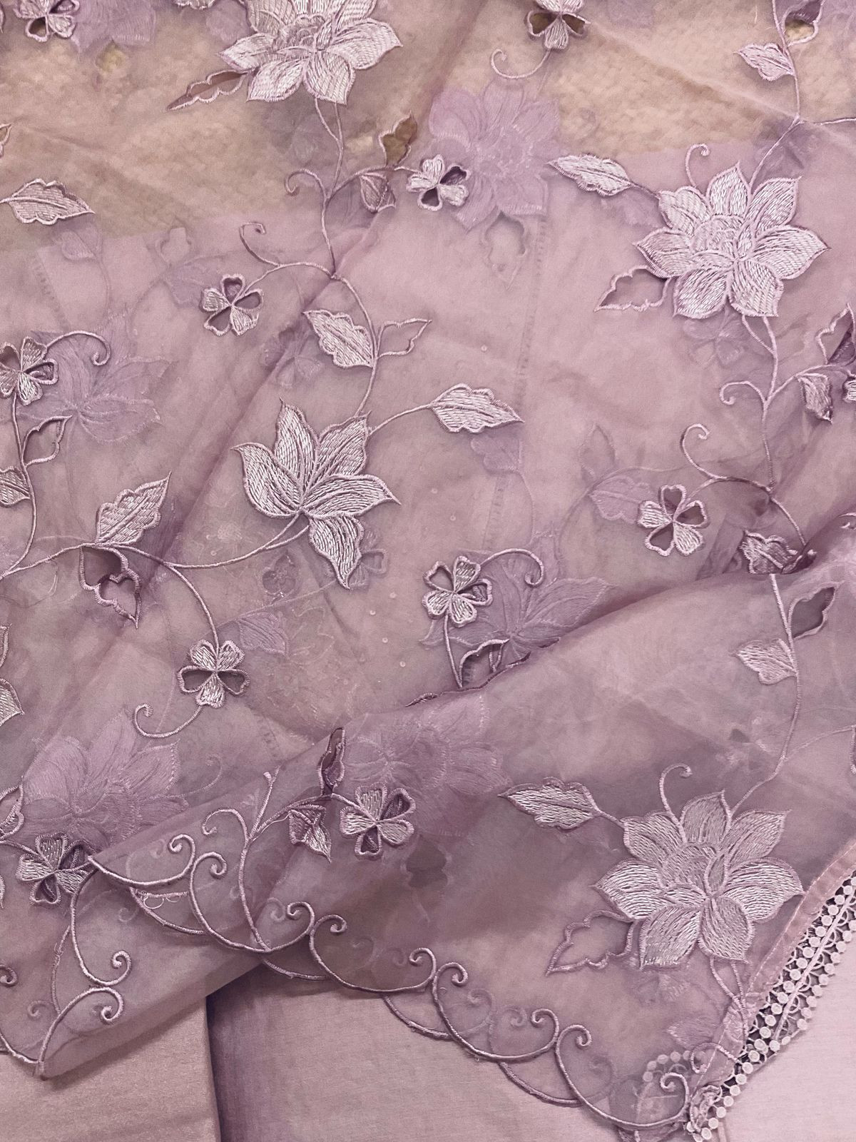 Pure Chanderi Embroidered Suit - Lavender