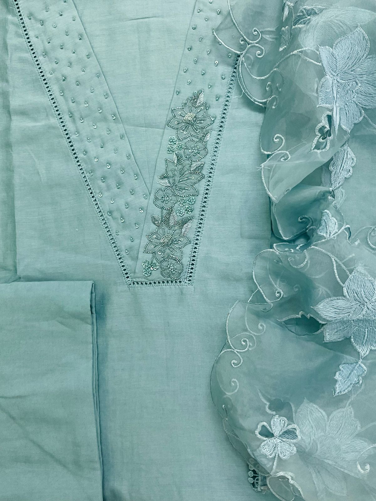 Pure Chanderi Embroidered Suit - Blue