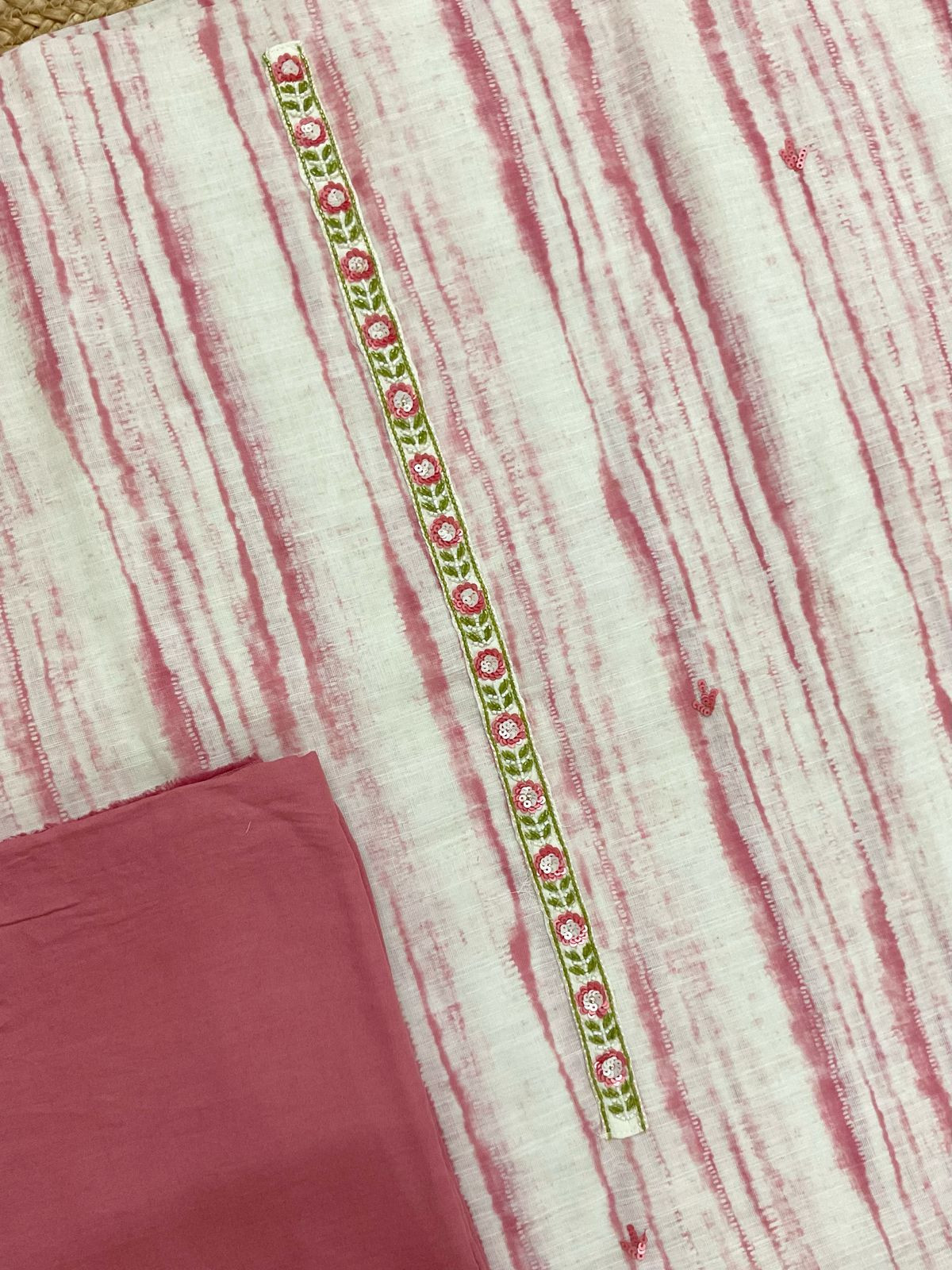 Soft Linen Jute Cotton Printed Embroidered Suit - Pink