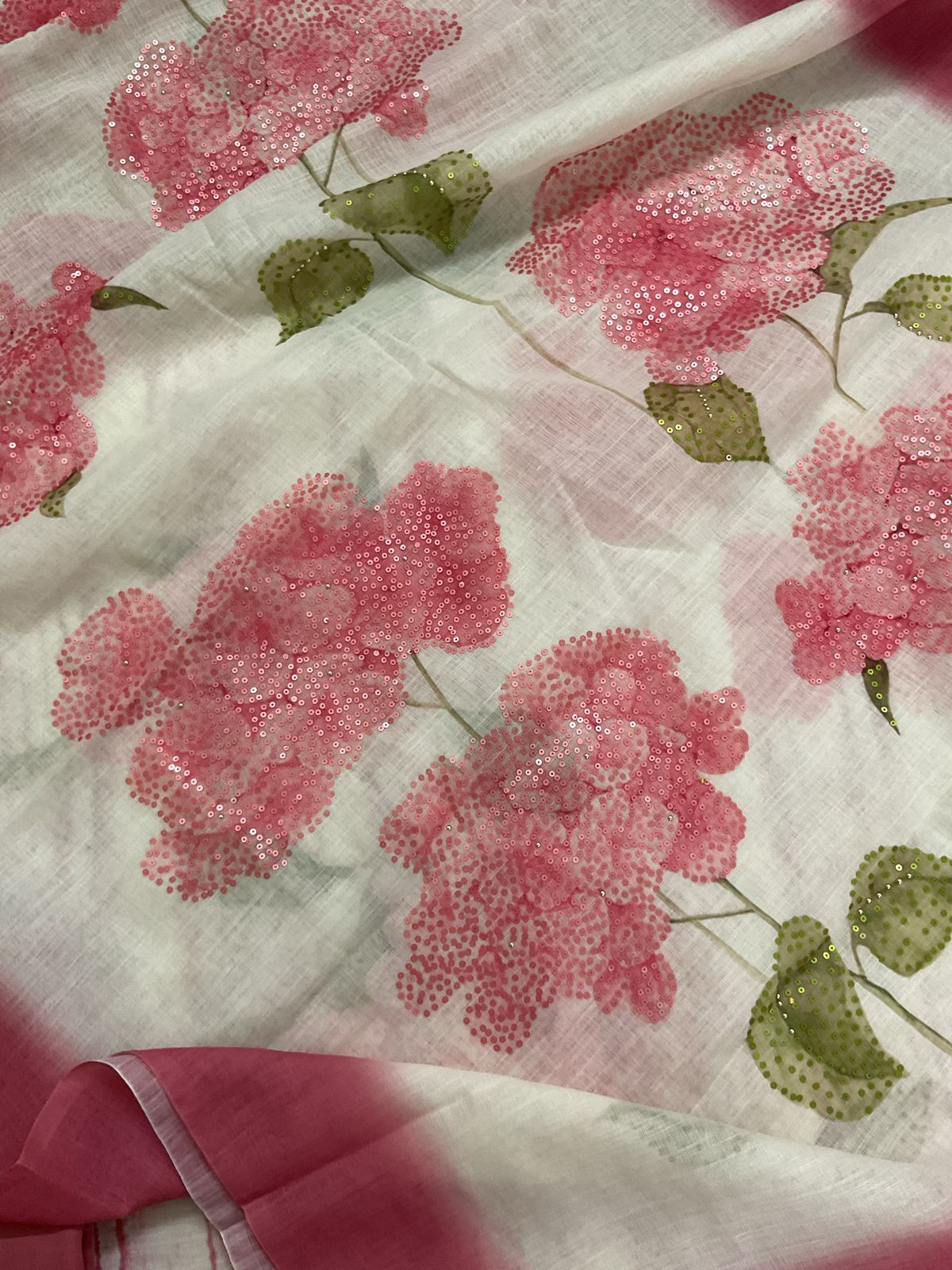 Soft Linen Jute Cotton Printed Embroidered Suit - Pink