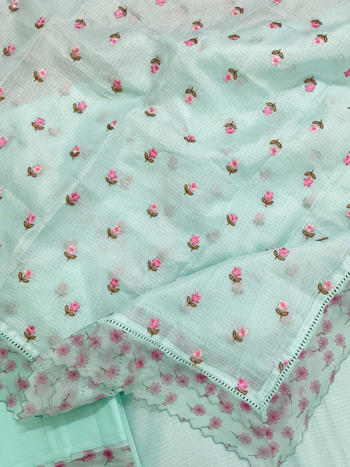 Soft Kota Silk Embroidered Suit - Blue