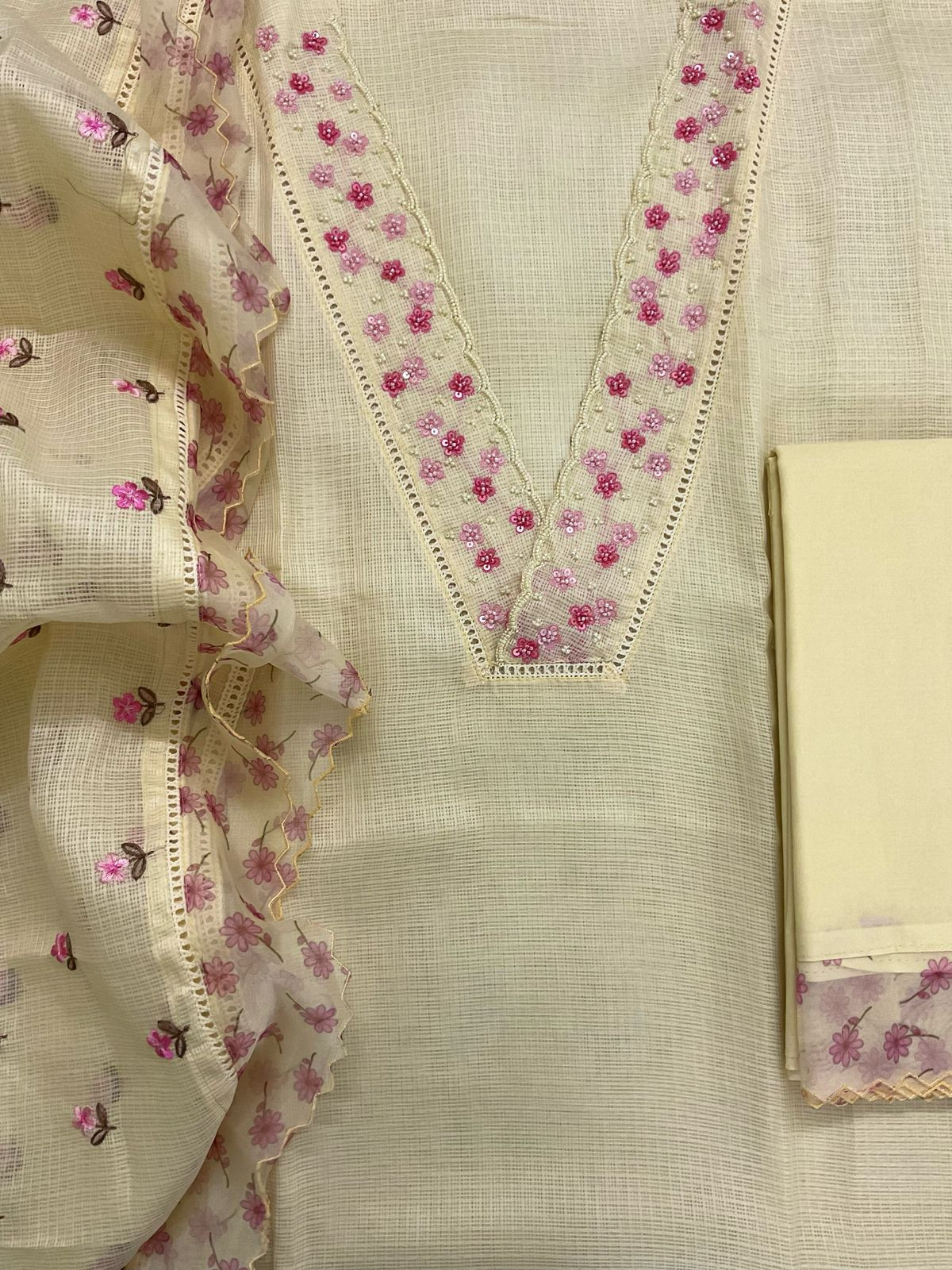 Soft Kota Silk Embroidered Suit - Yellow