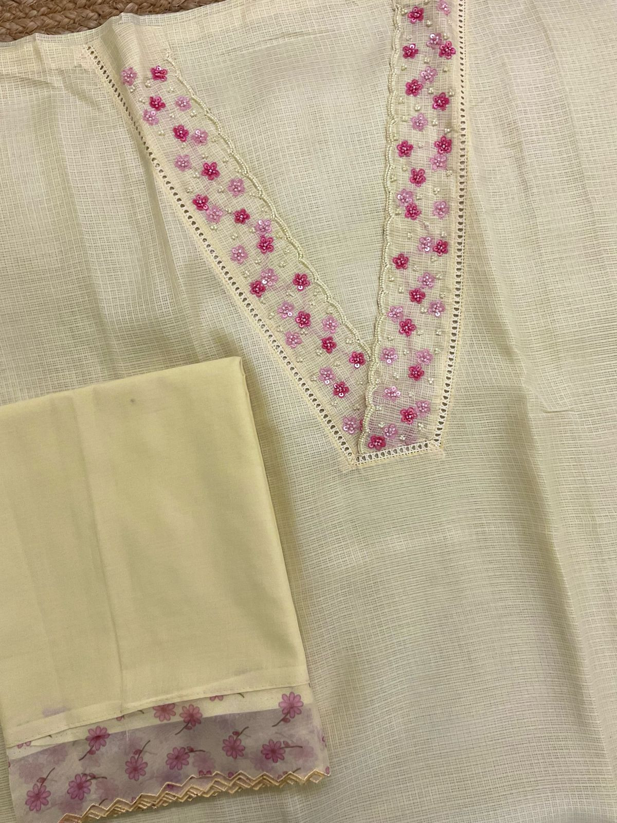 Soft Kota Silk Embroidered Suit - Yellow