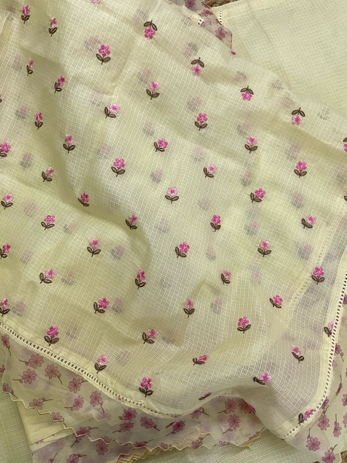 Soft Kota Silk Embroidered Suit - Yellow
