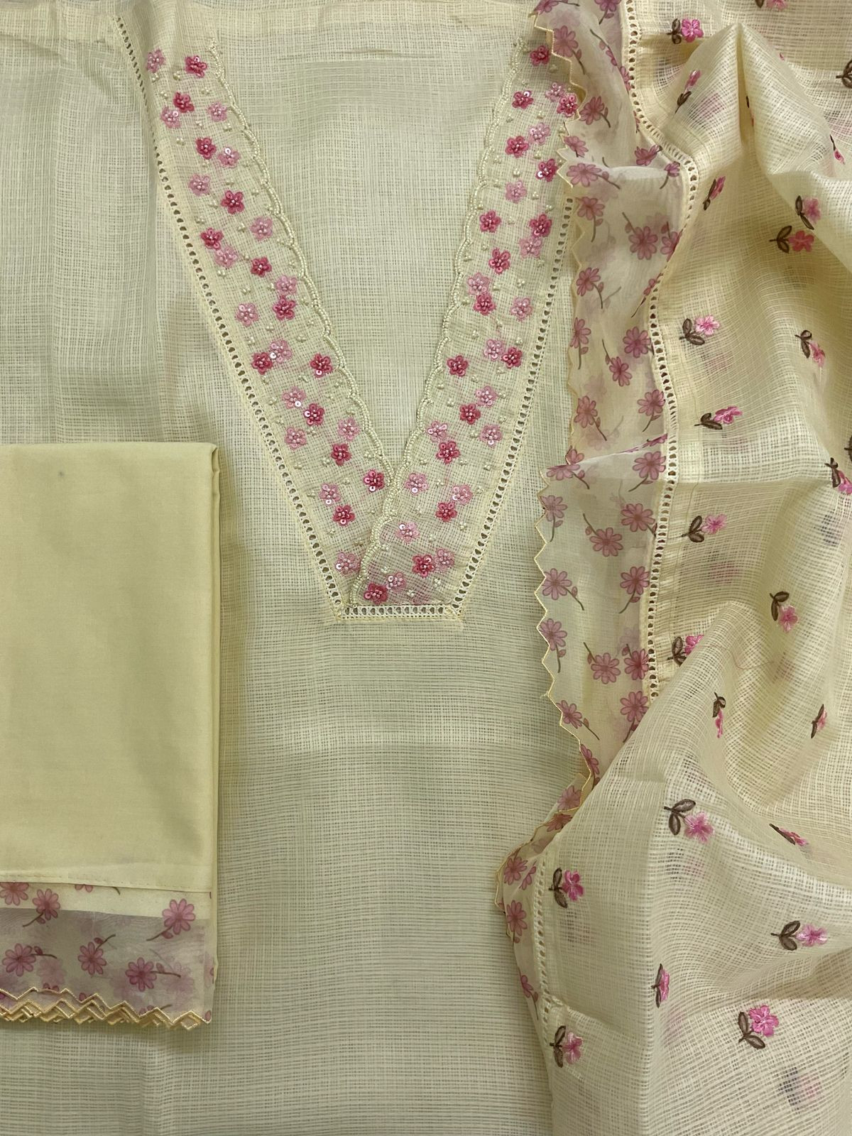 Soft Kota Silk Embroidered Suit - Yellow