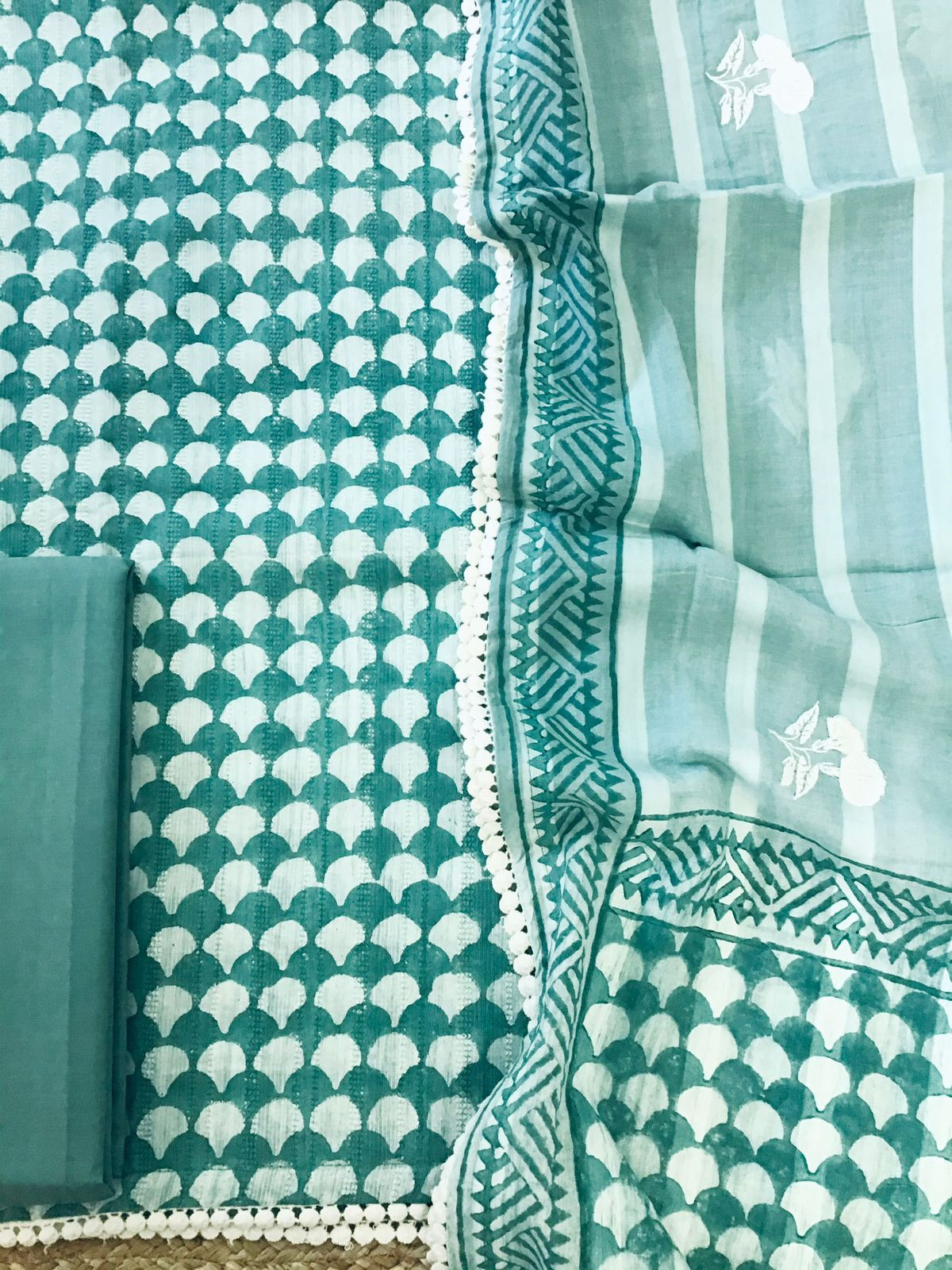 Pure Fine Cotton Printed Embroidered Suit - Blue