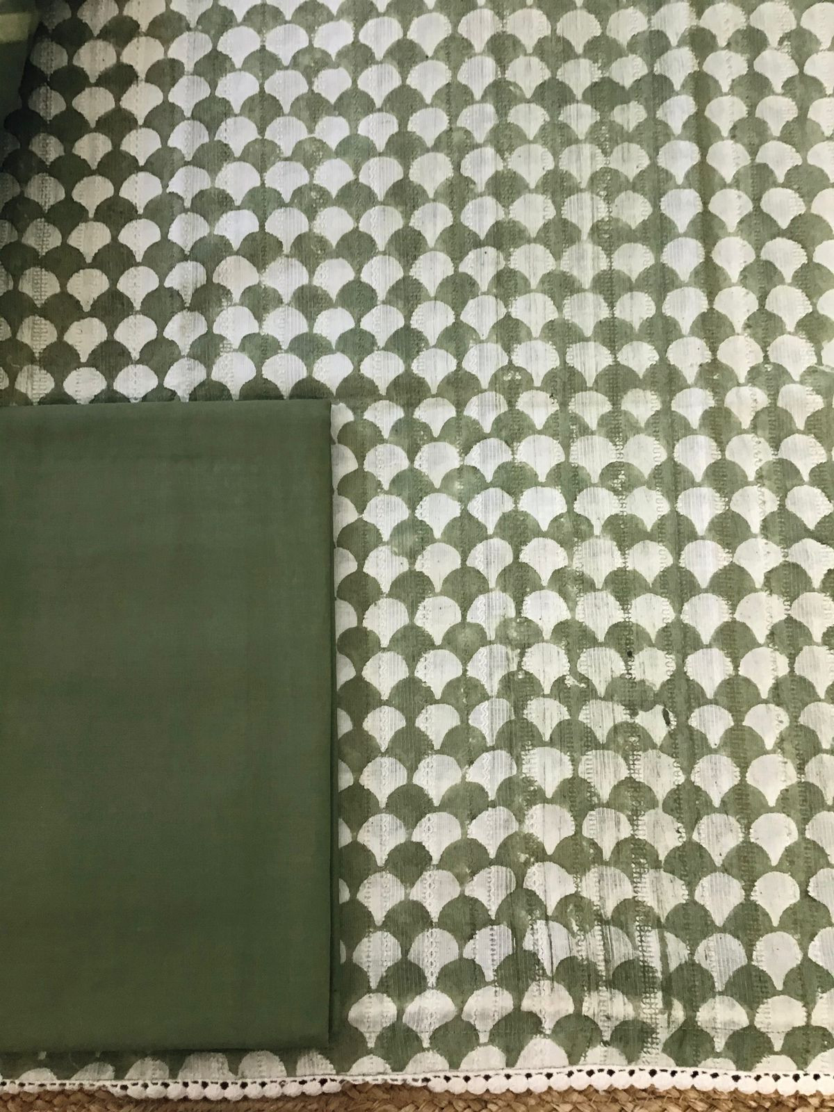 Pure Fine Cotton Printed Embroidered Suit - Green