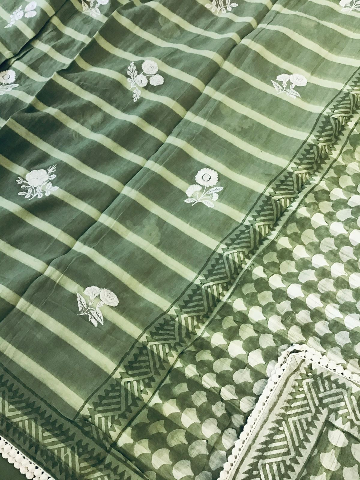 Pure Fine Cotton Printed Embroidered Suit - Green