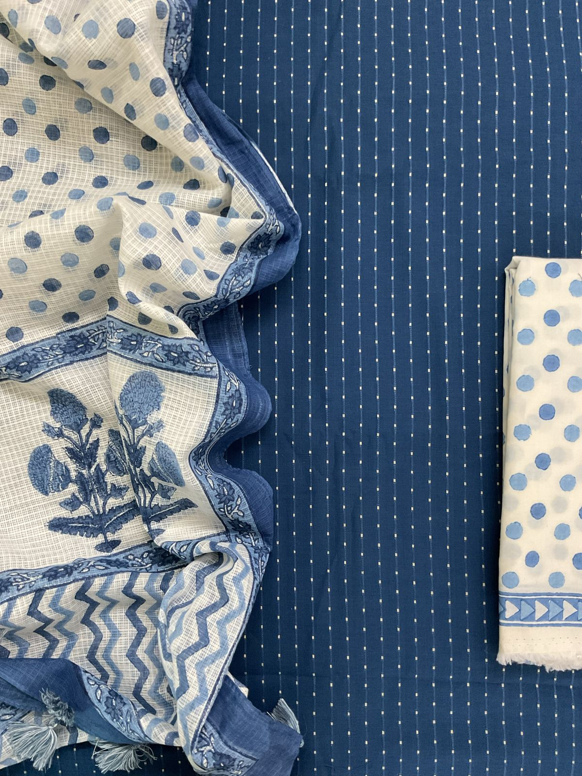 Pure Fine Cotton Printed Self Weaved Suit - Blue