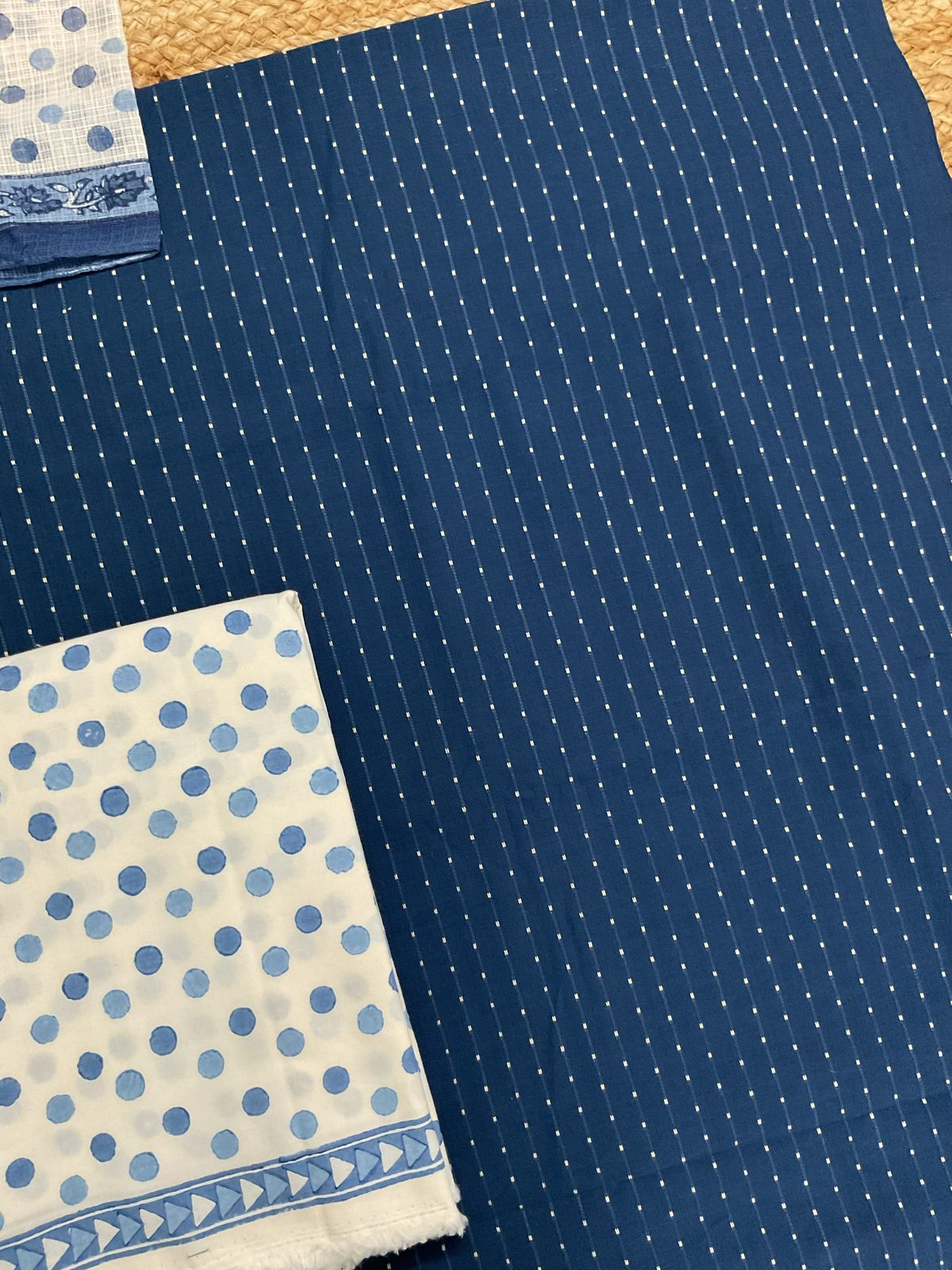 Pure Fine Cotton Printed Self Weaved Suit - Blue