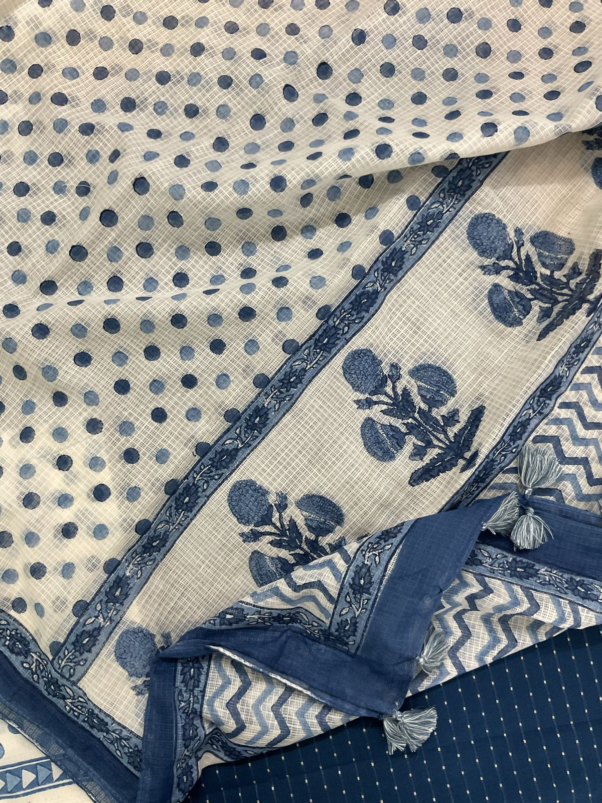 Pure Fine Cotton Printed Self Weaved Suit - Blue