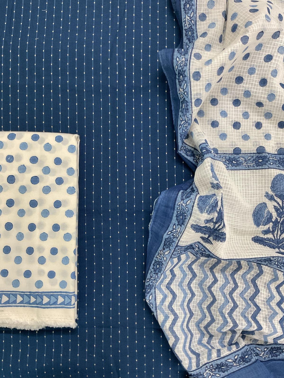 Pure Fine Cotton Printed Self Weaved Suit - Blue