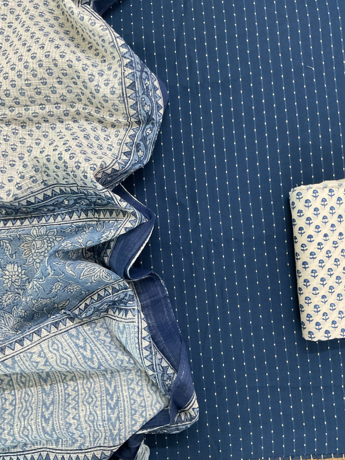 Pure Fine Cotton Printed Self Weaved Suit - Blue