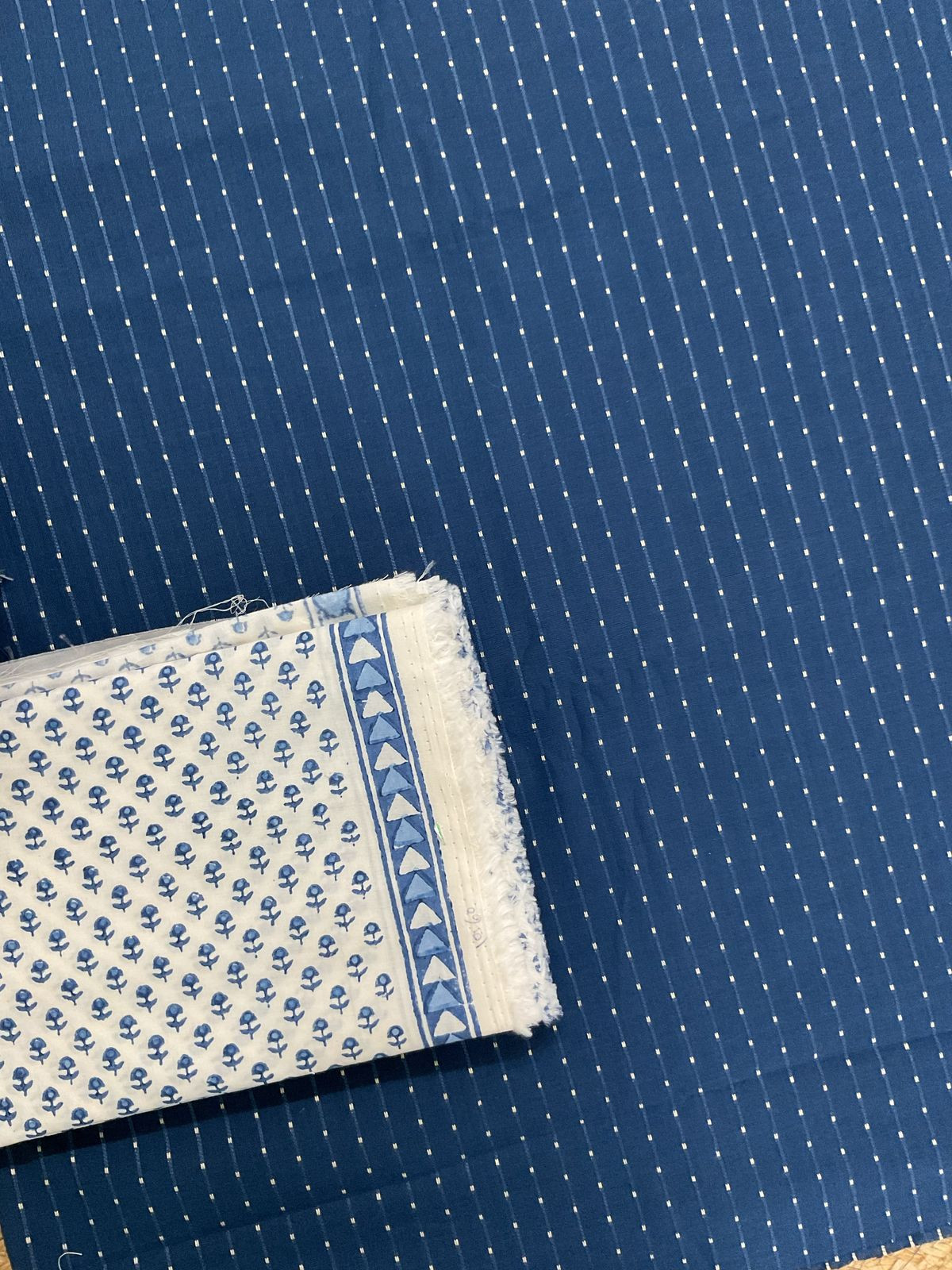 Pure Fine Cotton Printed Self Weaved Suit - Blue