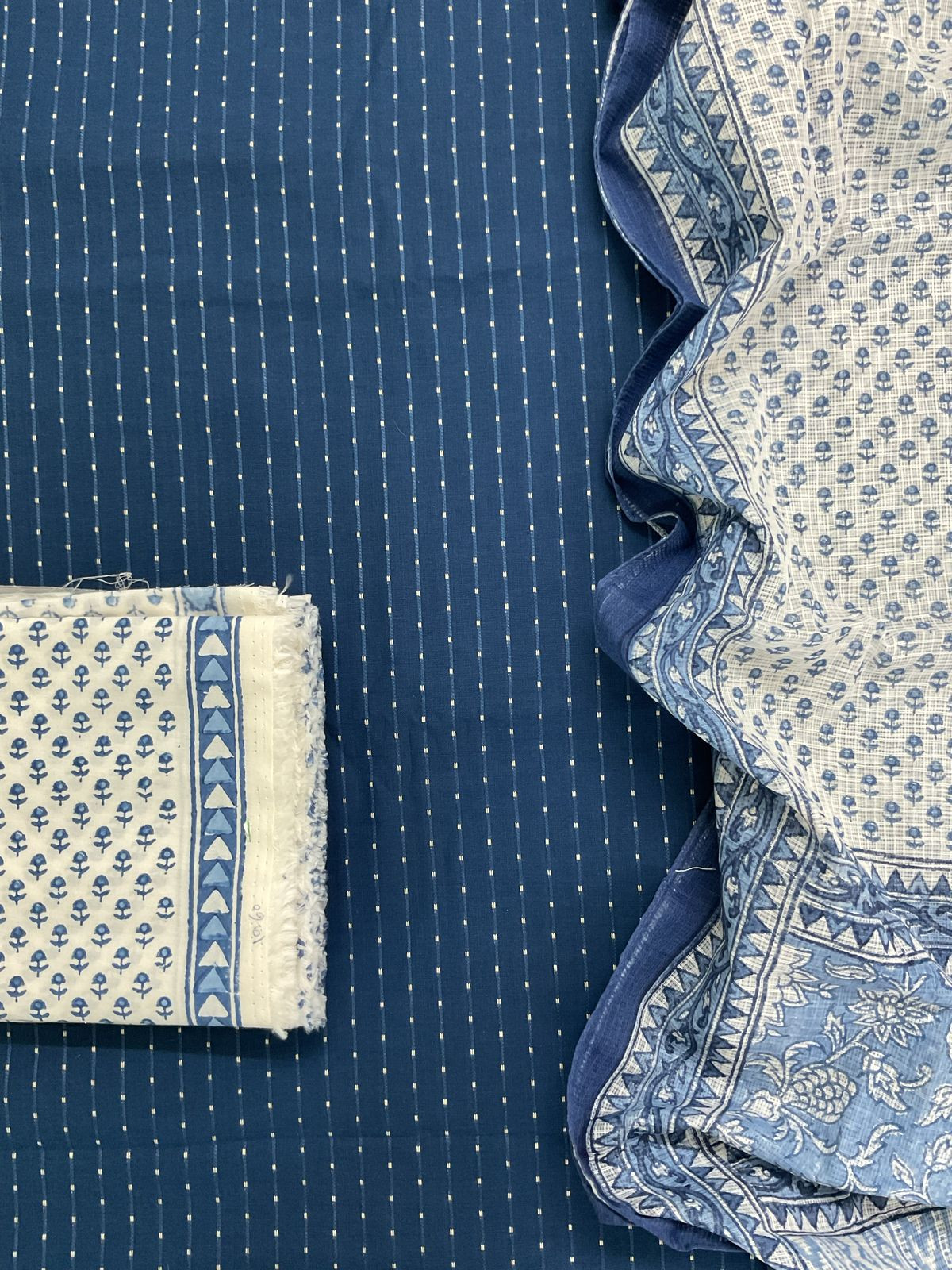 Pure Fine Cotton Printed Self Weaved Suit - Blue