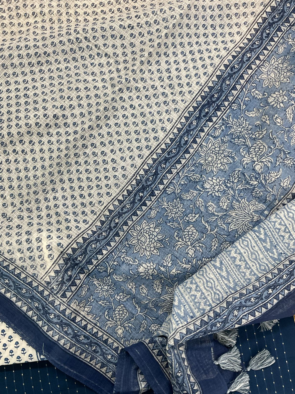 Pure Fine Cotton Printed Self Weaved Suit - Blue