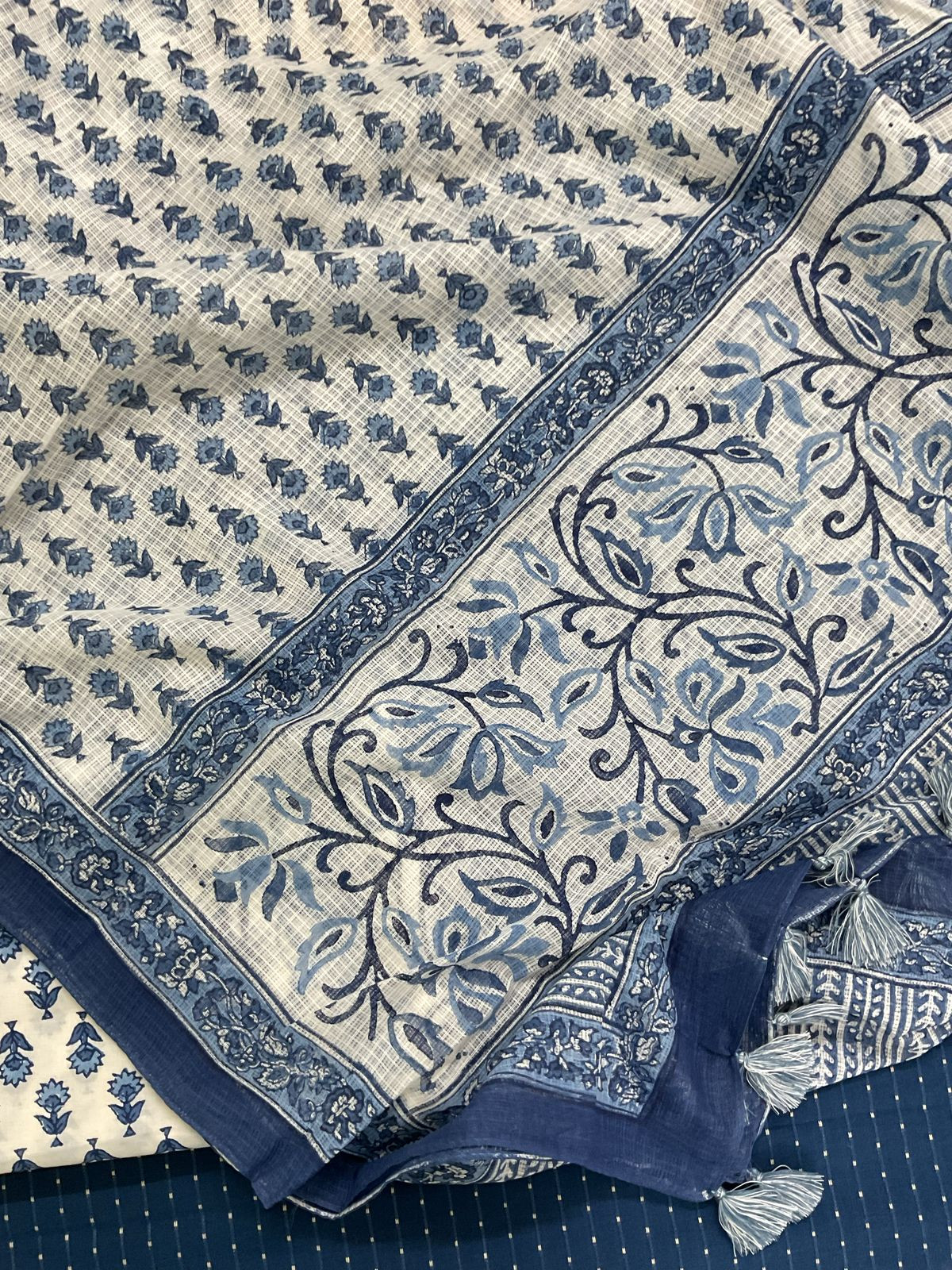 Pure Fine Cotton Printed Self Weaved Suit - Blue