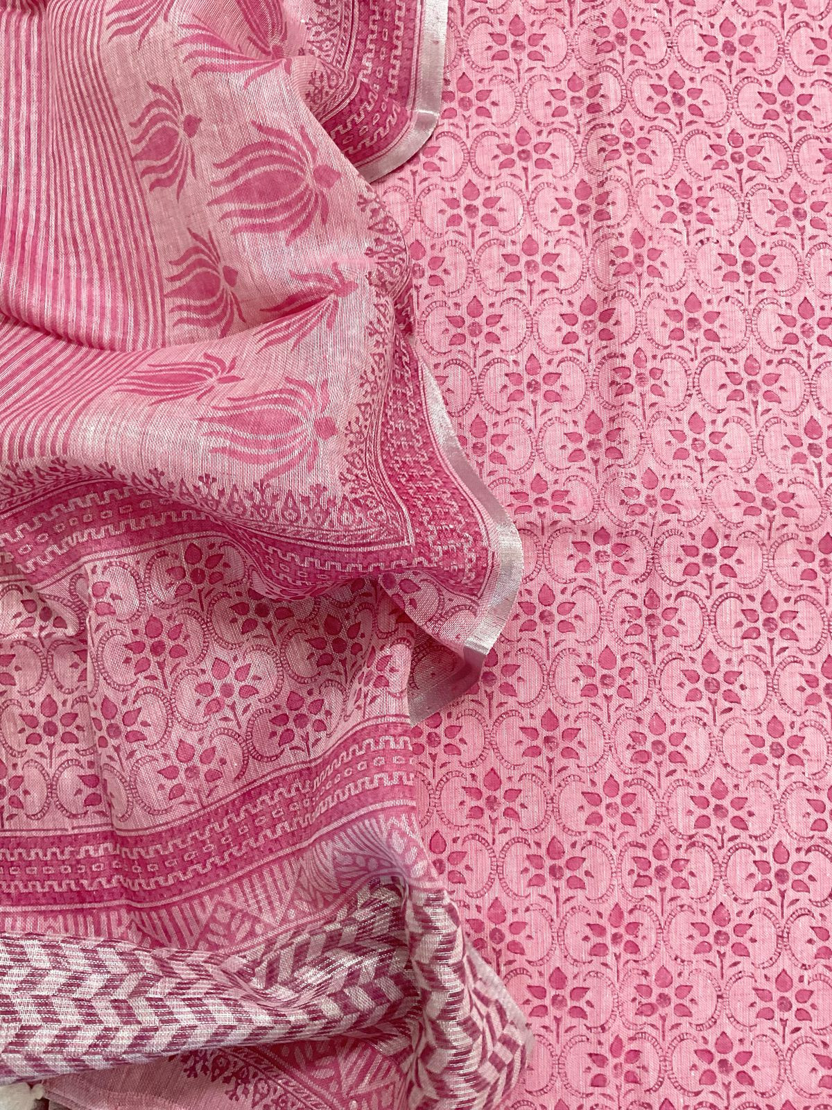 Pure Thick Jute Cotton Printed Suit - Pink
