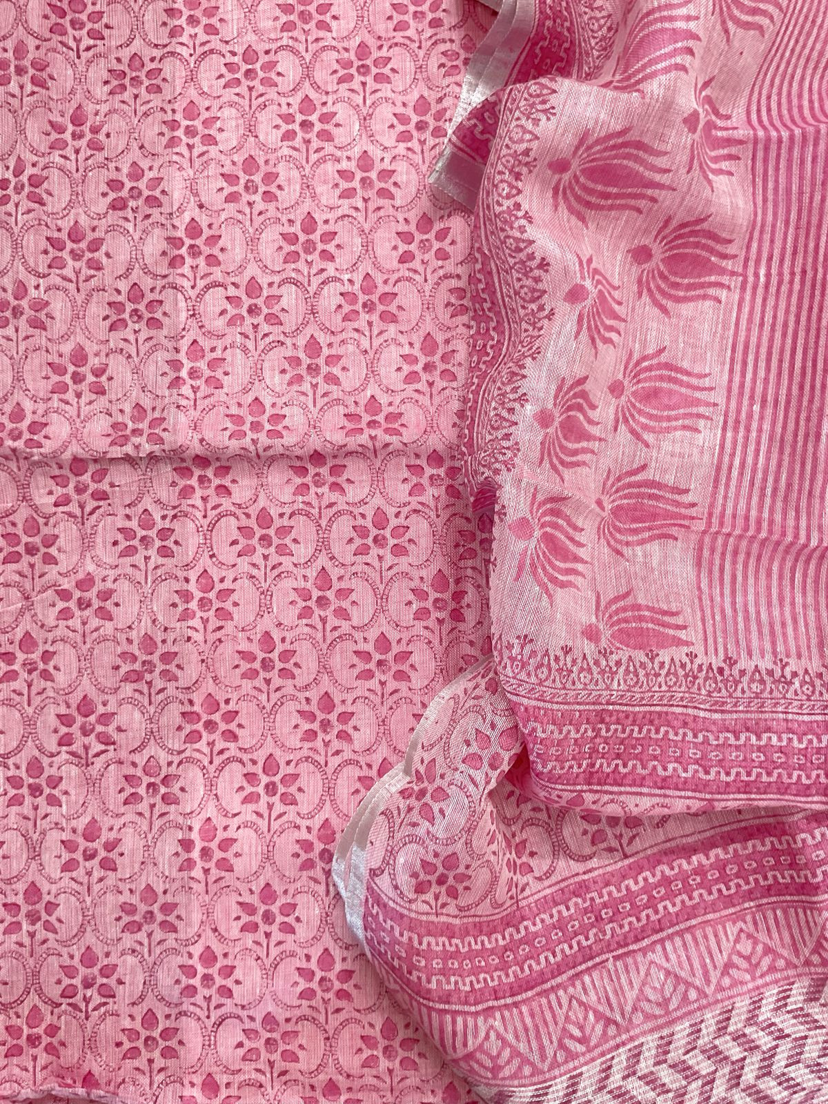 Pure Thick Jute Cotton Printed Suit - Pink