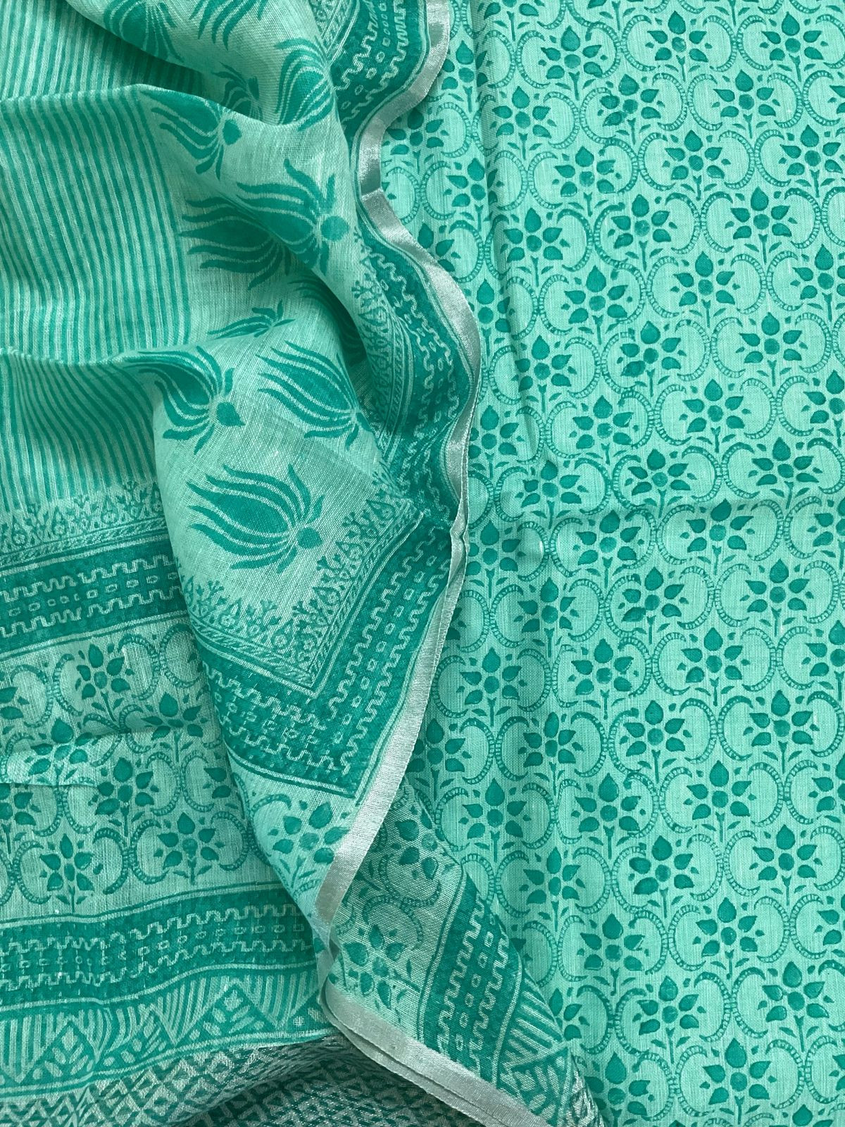 Pure Thick Jute Cotton Printed Suit - Green