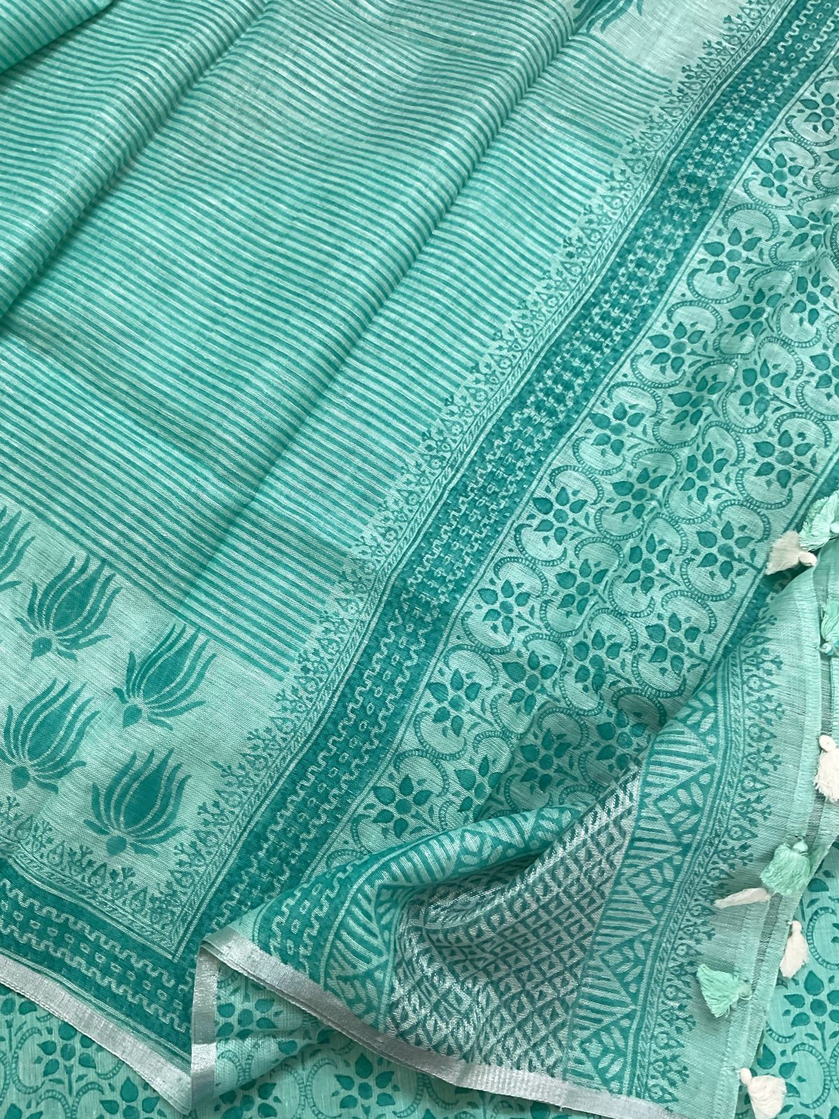 Pure Thick Jute Cotton Printed Suit - Green
