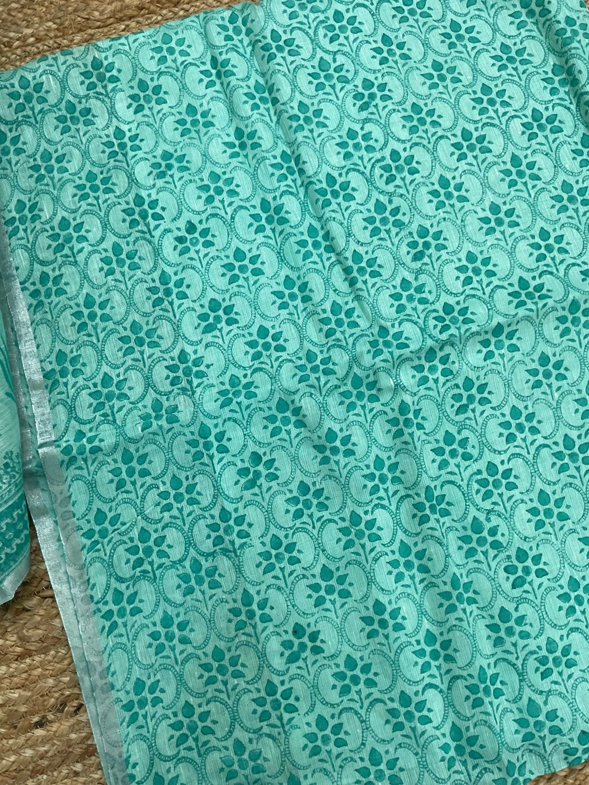Pure Thick Jute Cotton Printed Suit - Green
