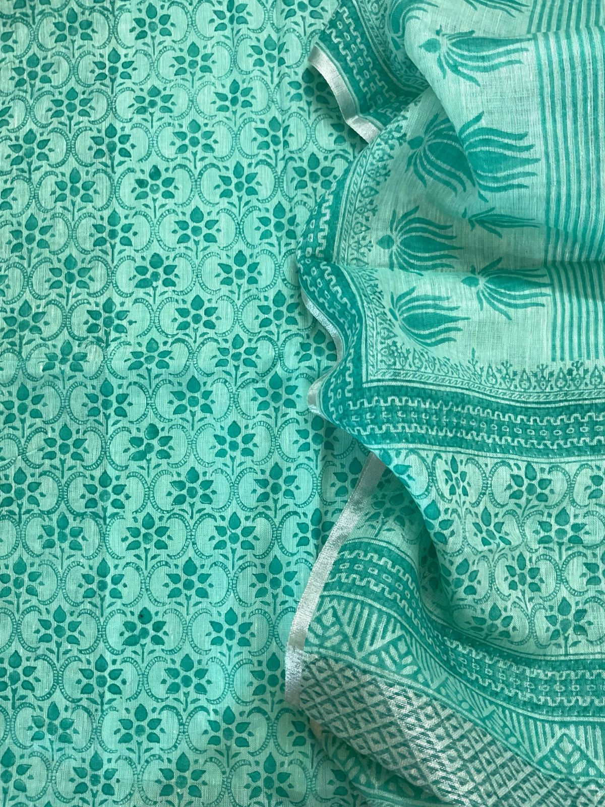Pure Thick Jute Cotton Printed Suit - Green