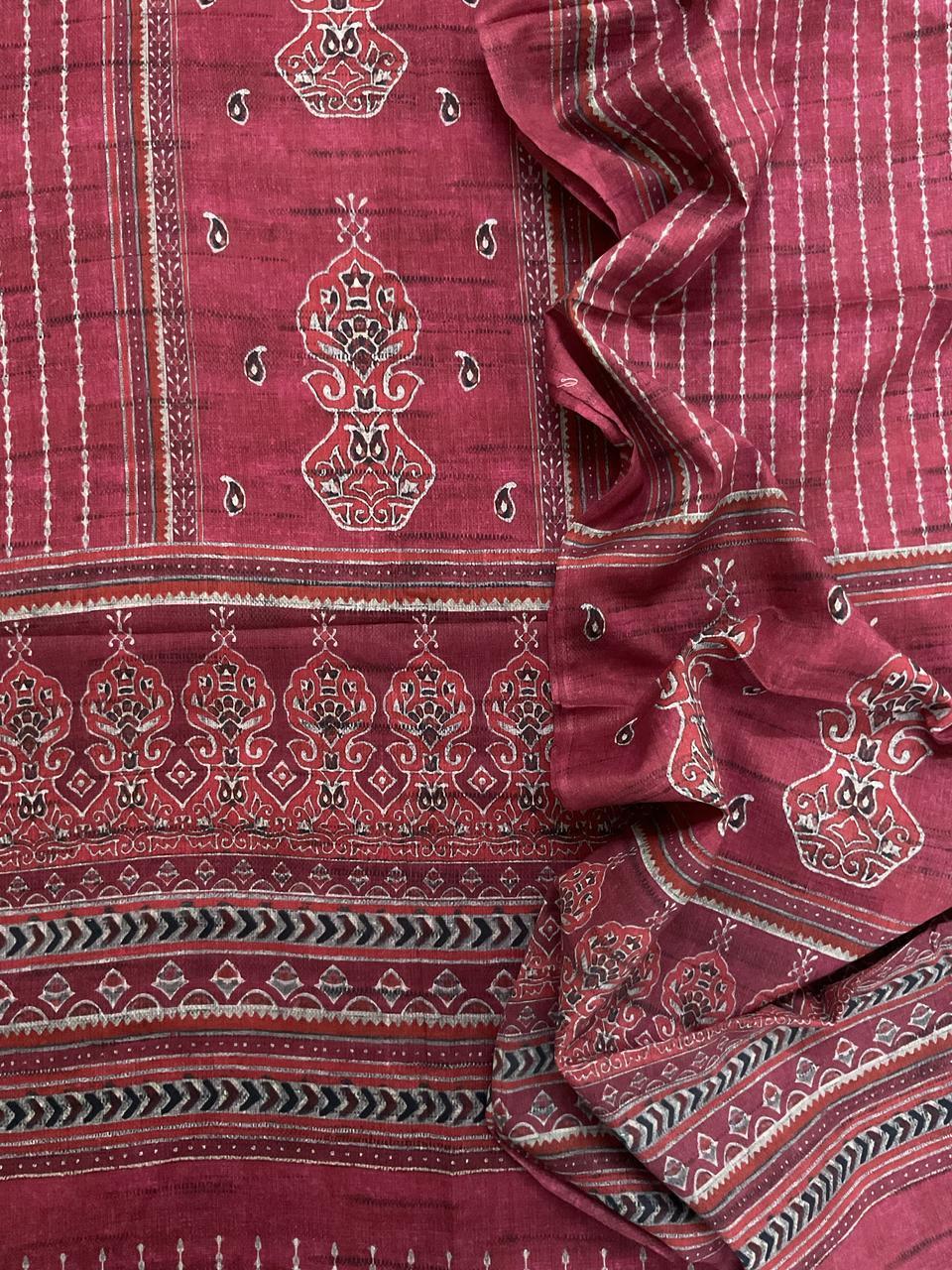 Pure Lawn Cotton Printed Suit - Maroonish Wine