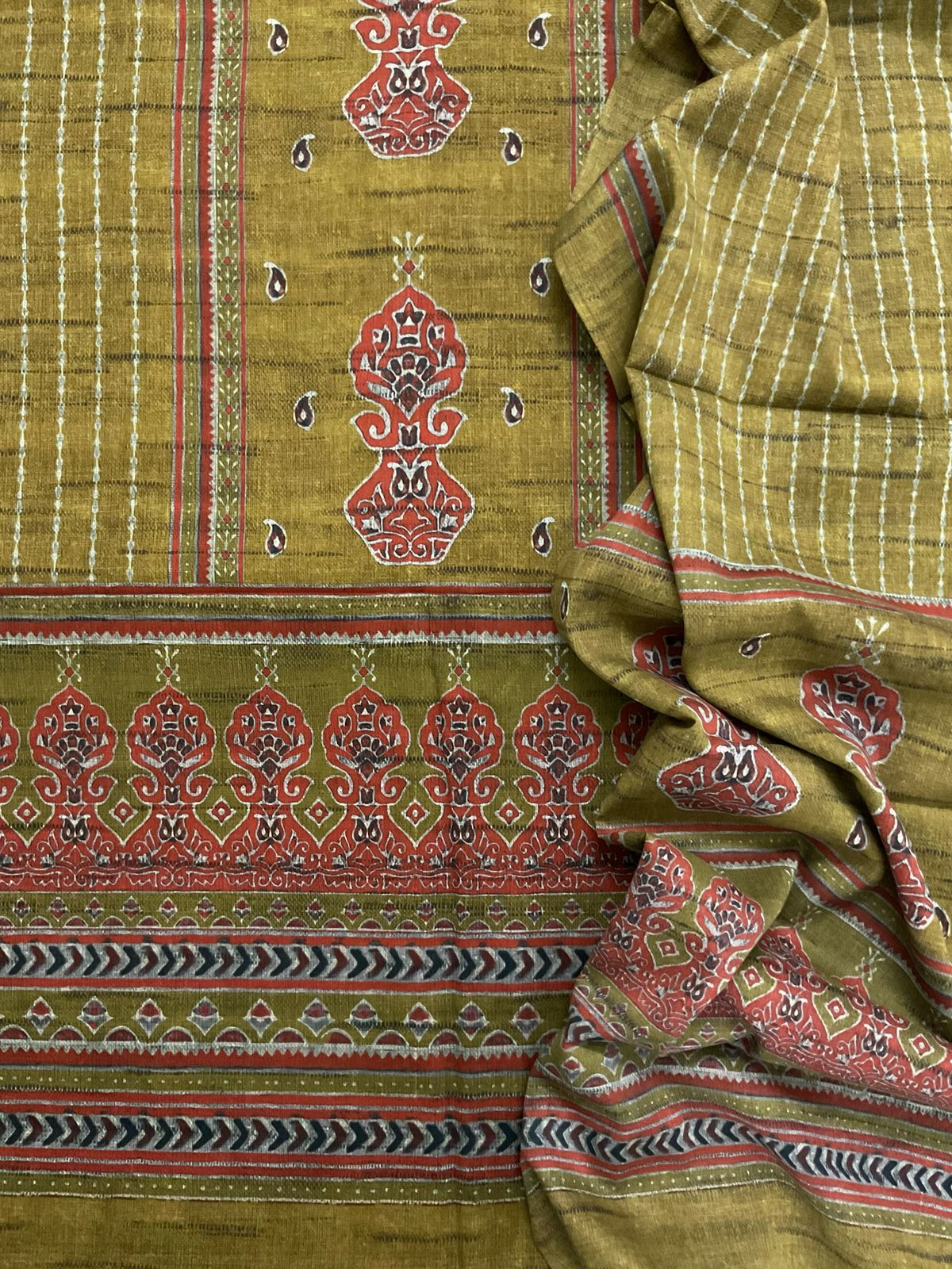 Pure Lawn Cotton Printed Suit - Yellowish Green