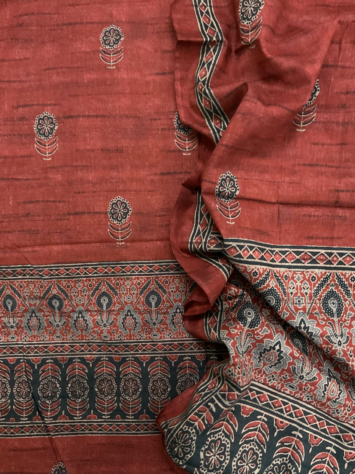 Pure Lawn Cotton Printed Suit - Brick Red