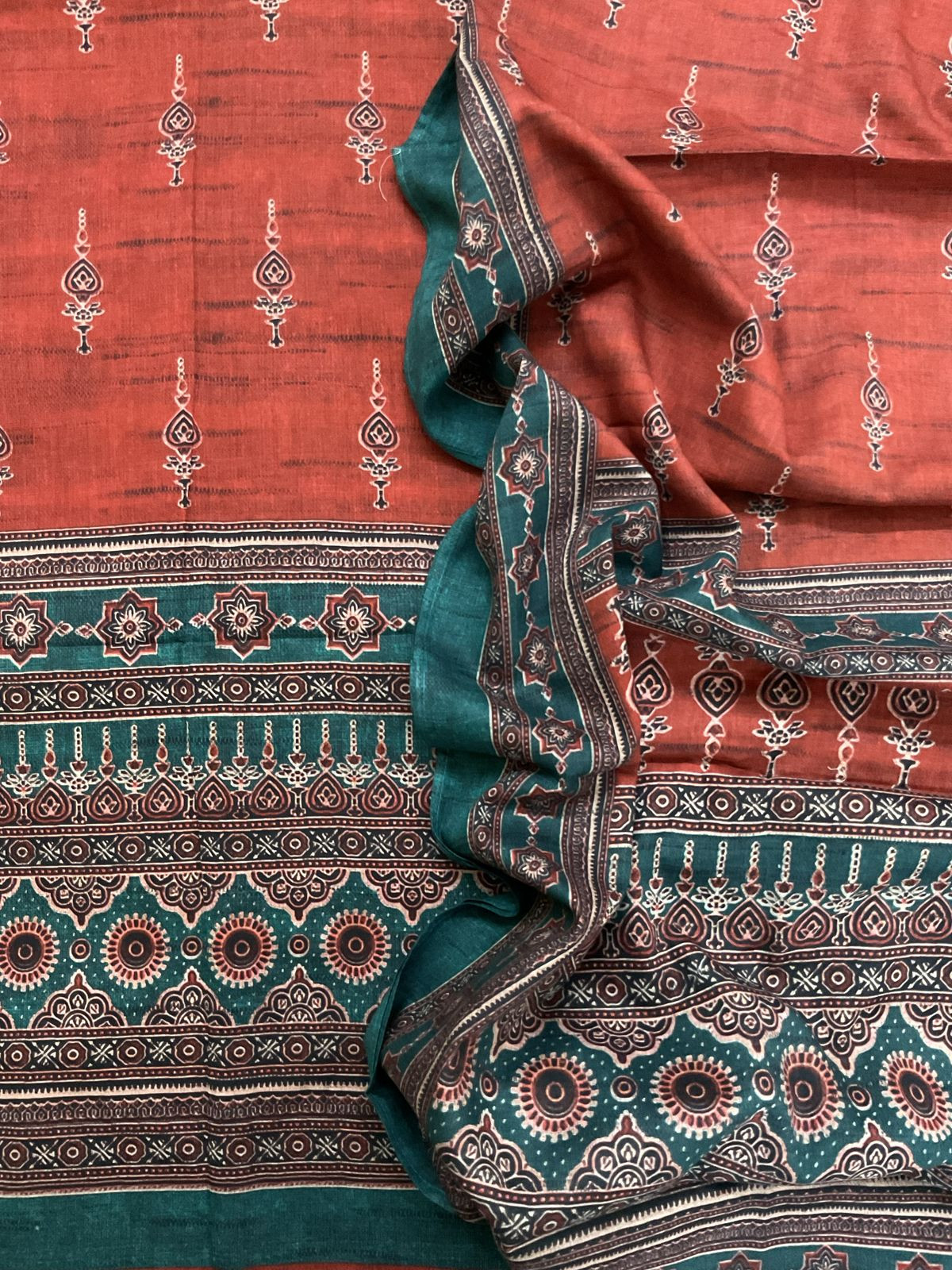 Pure Lawn Cotton Printed Suit - Brick Red