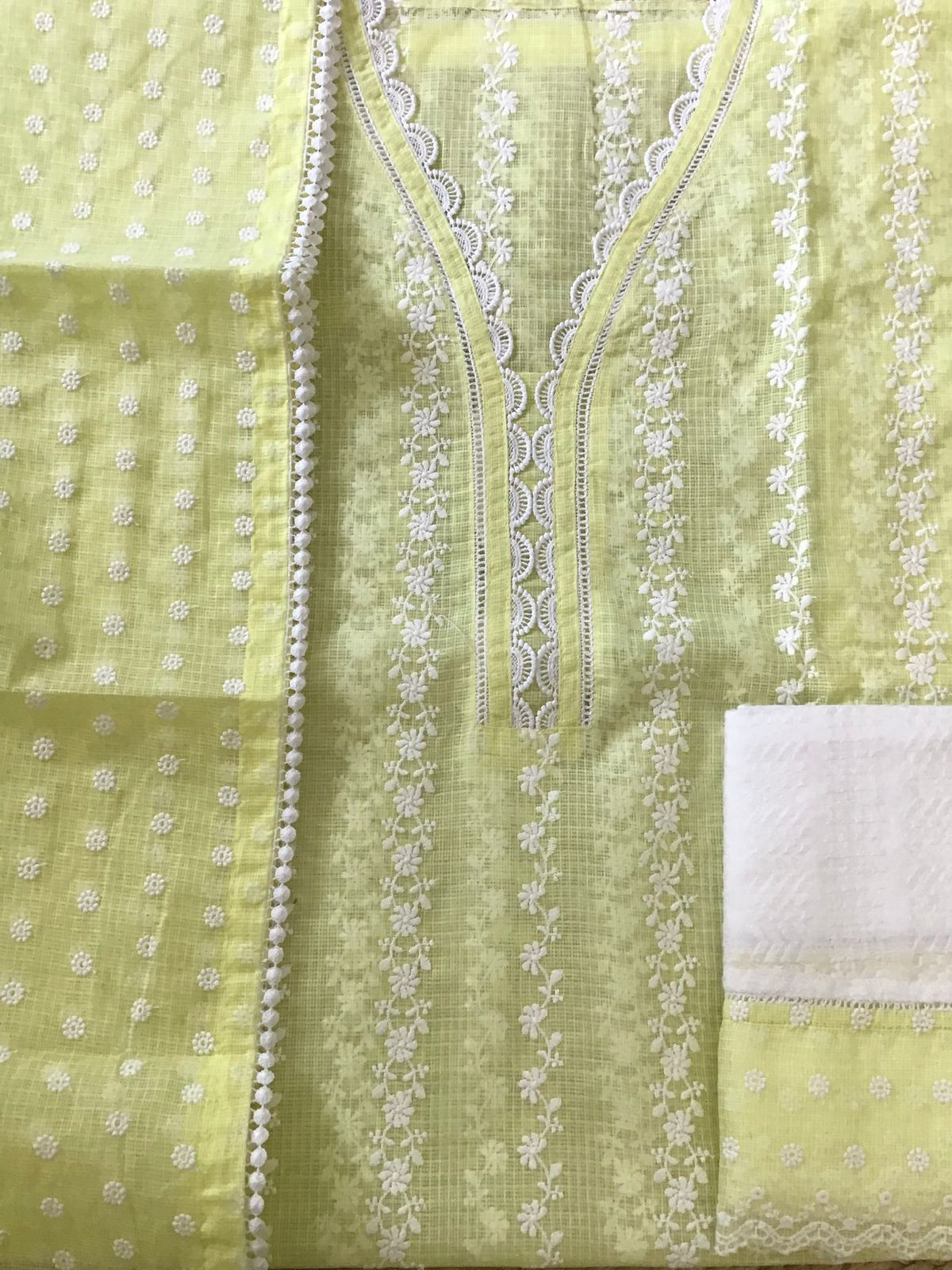 Pure Kota Cotton Embroidered Suit - Yellow